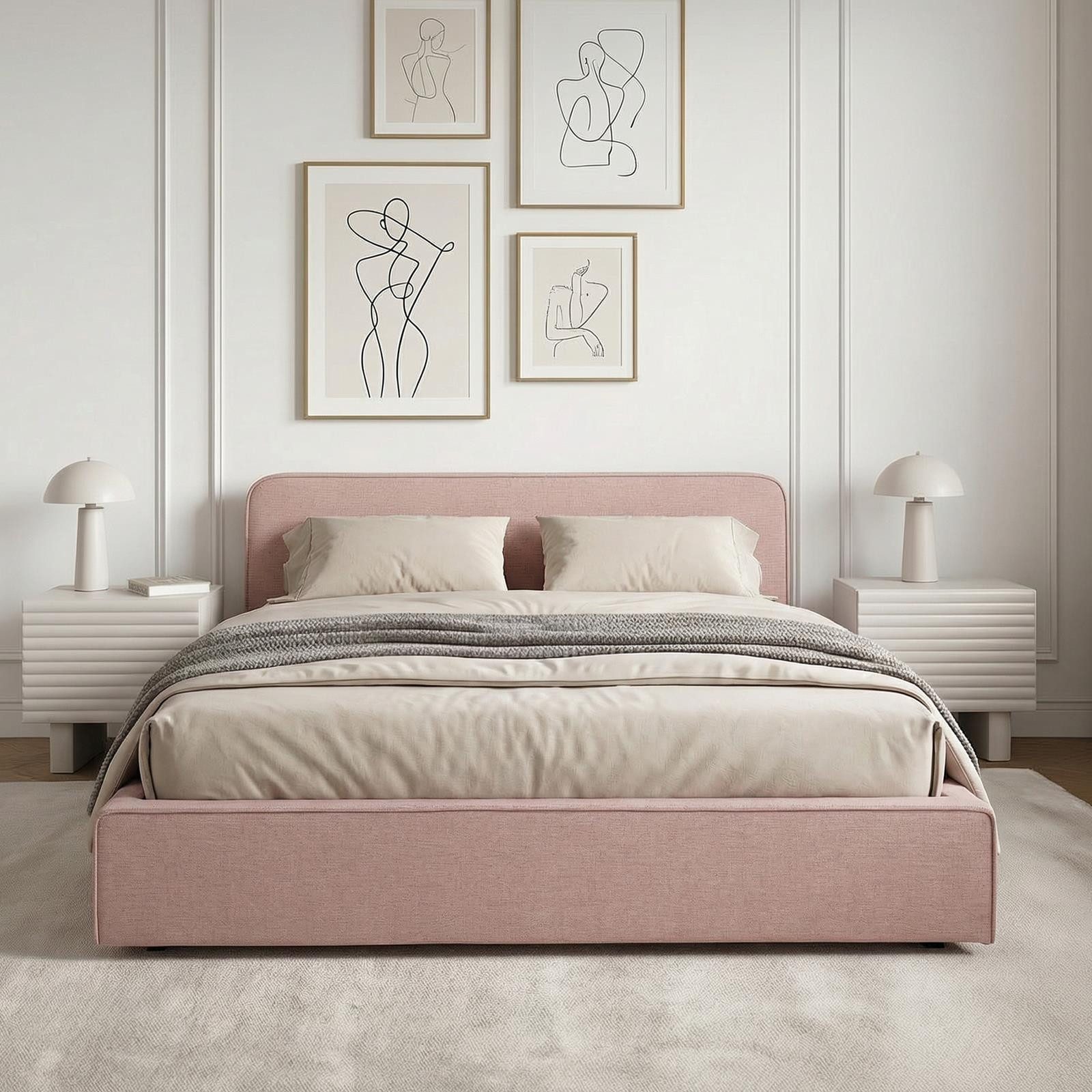 IDIMEX Polsterbett MARINI, Bett 140x200 cm mit Lattenrost Doppelbett mit Kopfteil- altrosa