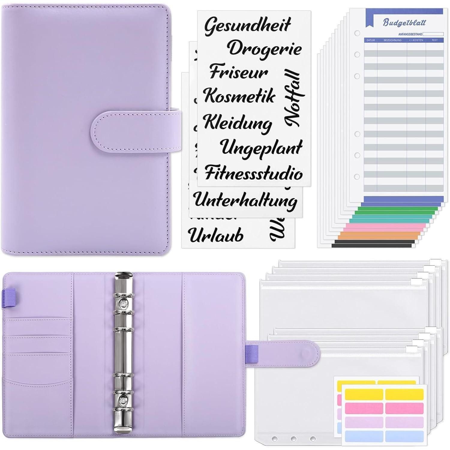 Organisationsmappe Budget Binder A6 mit Geldumschläge, Etiketten, Kalender - Sparbuch