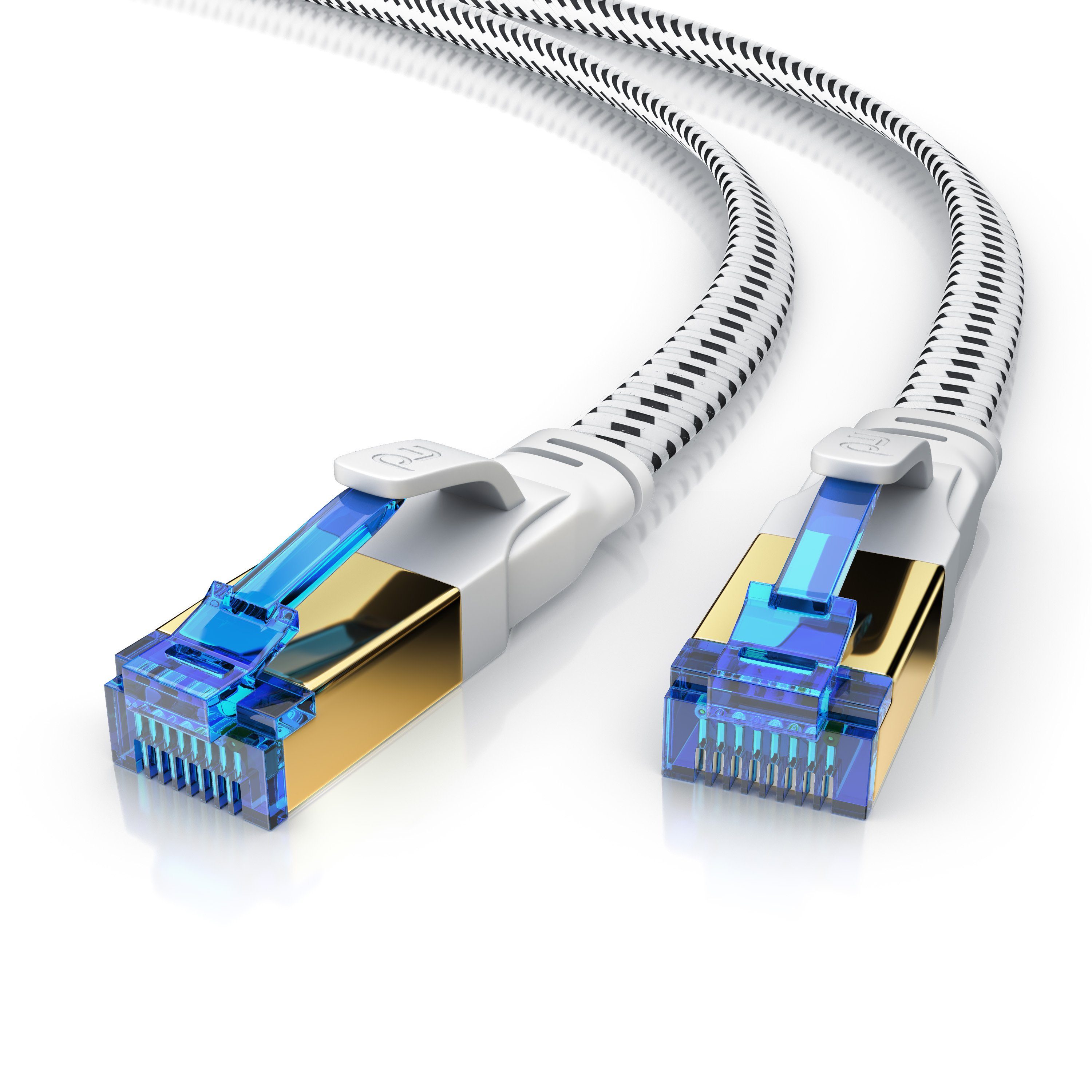 Primewire LAN-Kabel, CAT.8, RJ-45 (Ethernet) (25 cm), Patchkabel flach CAT 8, Baumwollmantel Flachband Netzwerkkabel - 0,25m