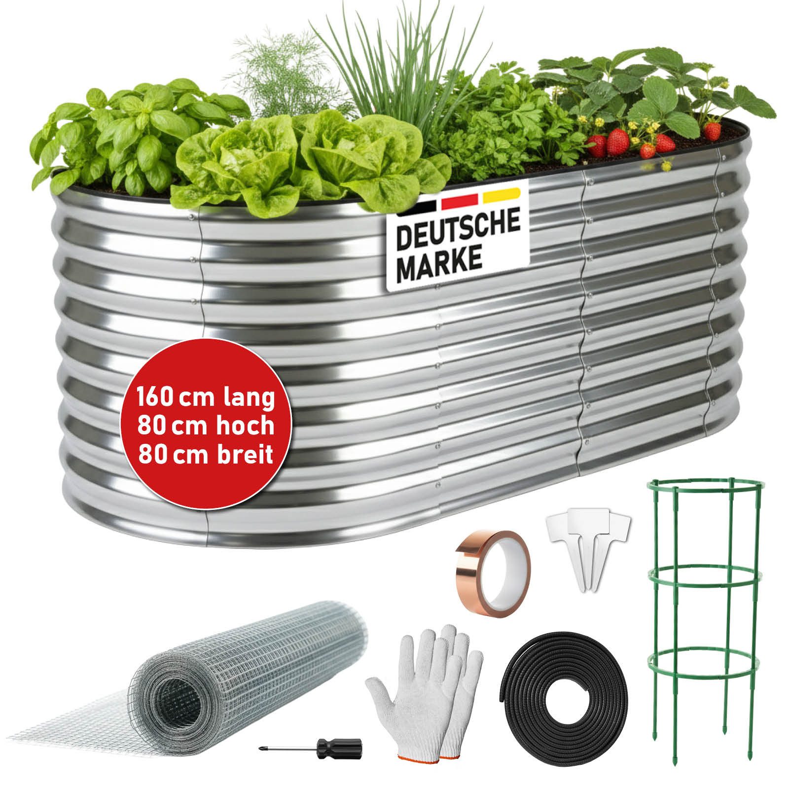 BRAST Hochbeet Metall Julia, 160x80x80-400x80x80cm, 8 Modelle, viel Zubehör (wetterfest ovale Form, für Gemüse Obst Kräuter & Blumen), Stahl rostfrei & verzinkt