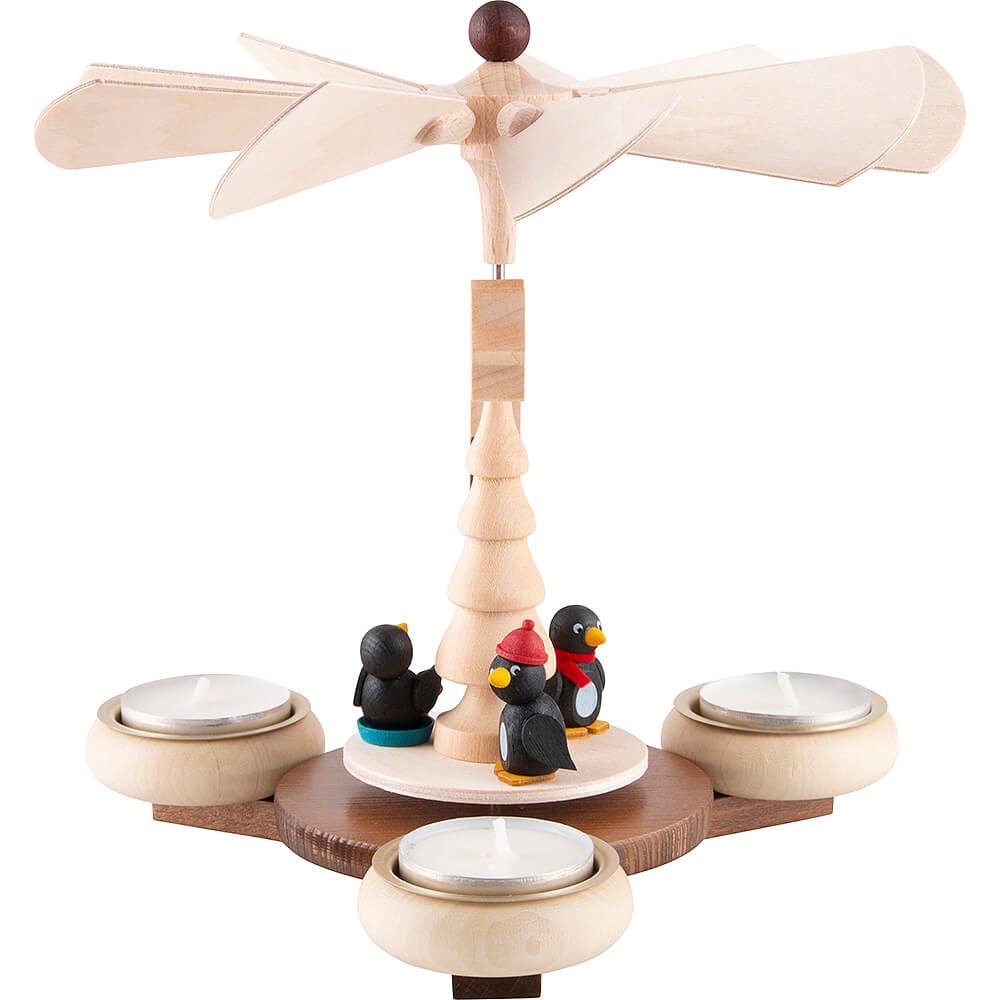 Ullrich Kunsthandwerk Weihnachtspyramide 1-stöckige Pyramide naturfarben mit Pinguinen (19cm) von Ullrich Kunst