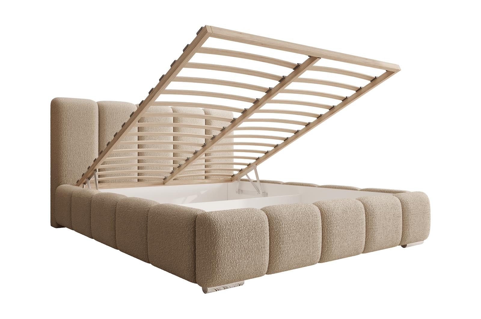 Compleo Polsterbett BUBBLE Boucle, Leistenlattenrost aus Holz 120/140/160/180/200 cm, Designer Polsterbett