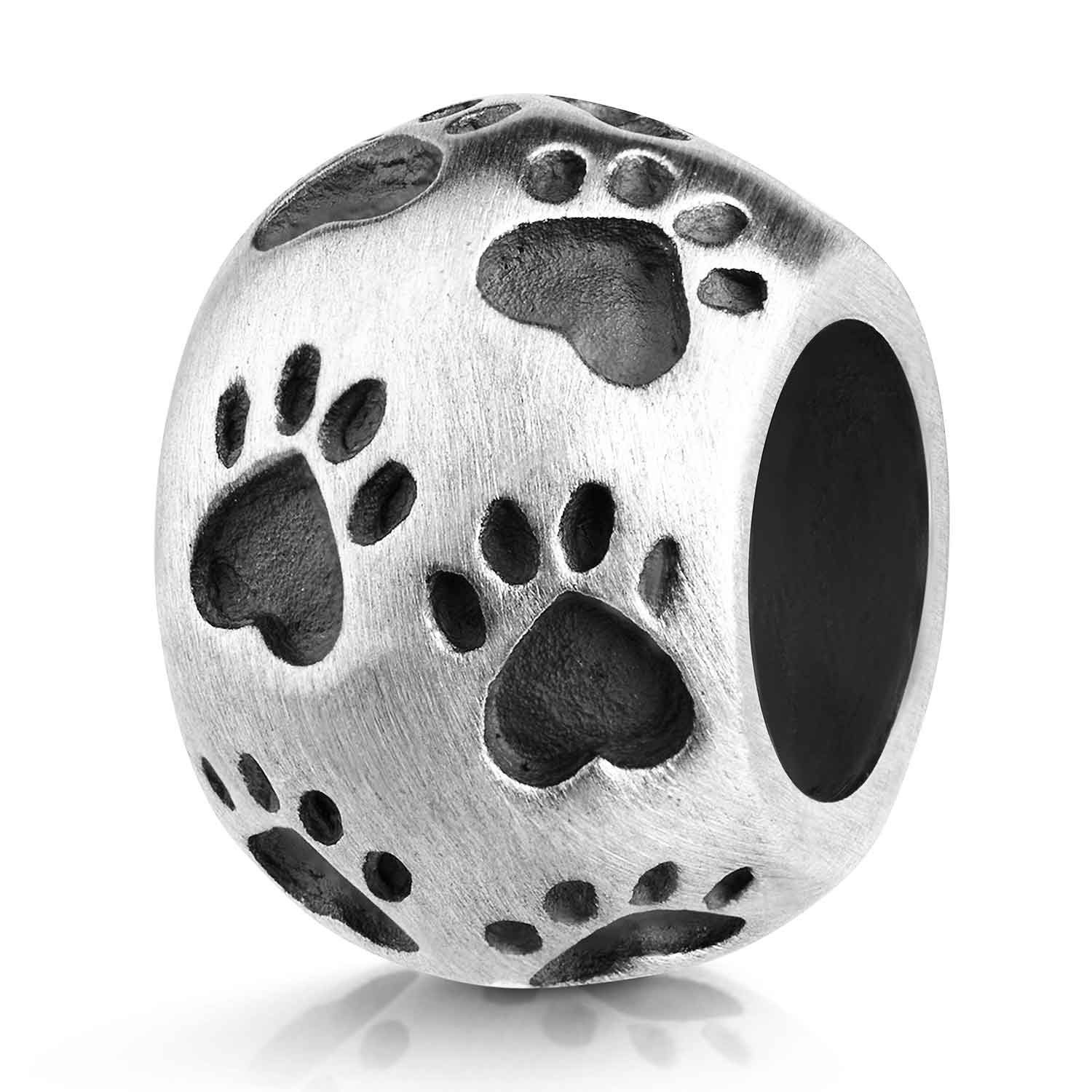 Materia Bead Bead mit Tierpfoten Hund Katze antik oxidiert 44, 925 Sterling Silber