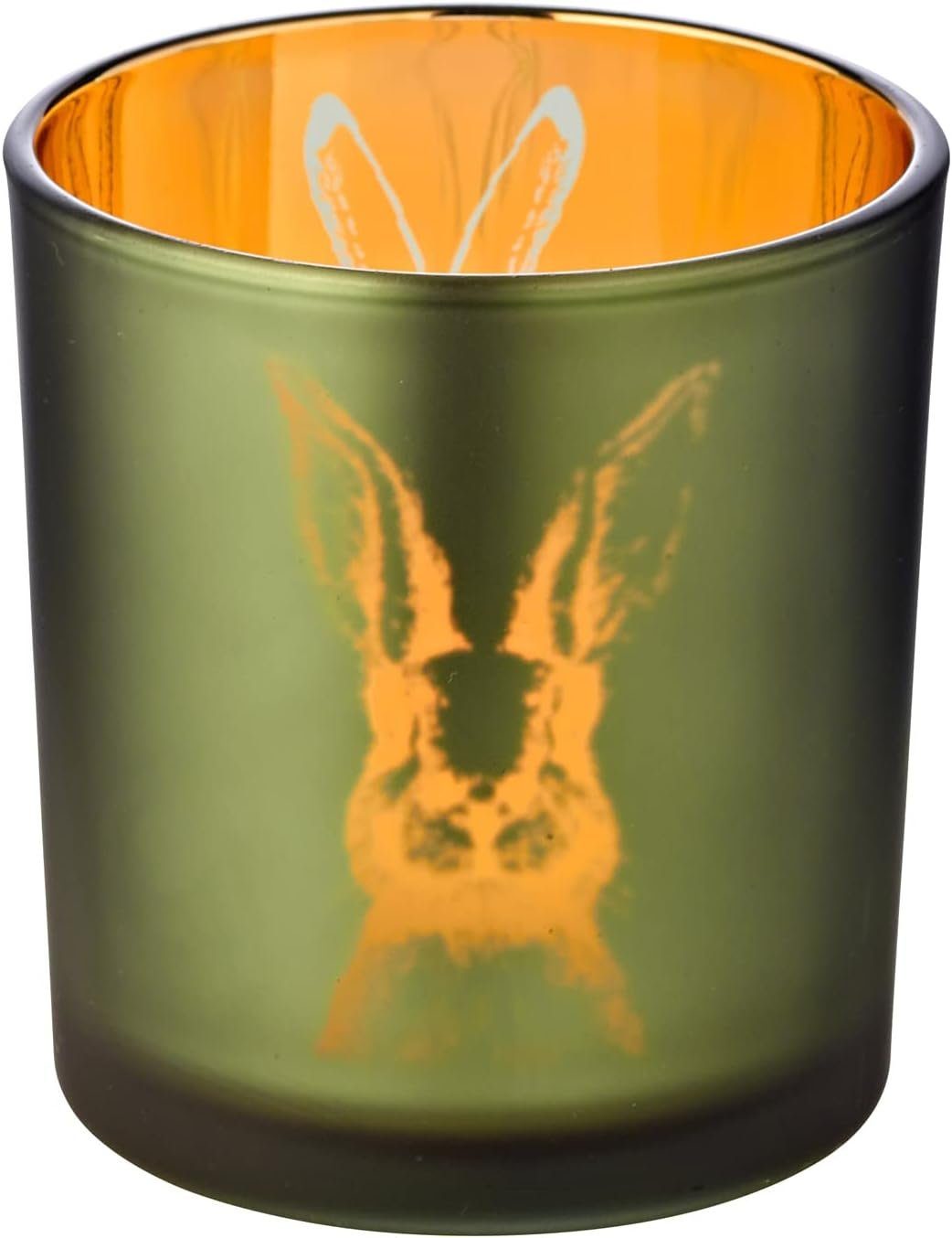 EDZARD Windlicht Hase, 2er-Set, Glas, Hasen-Motiv, grün und rosa, H 8 cm, Ø 7 cm