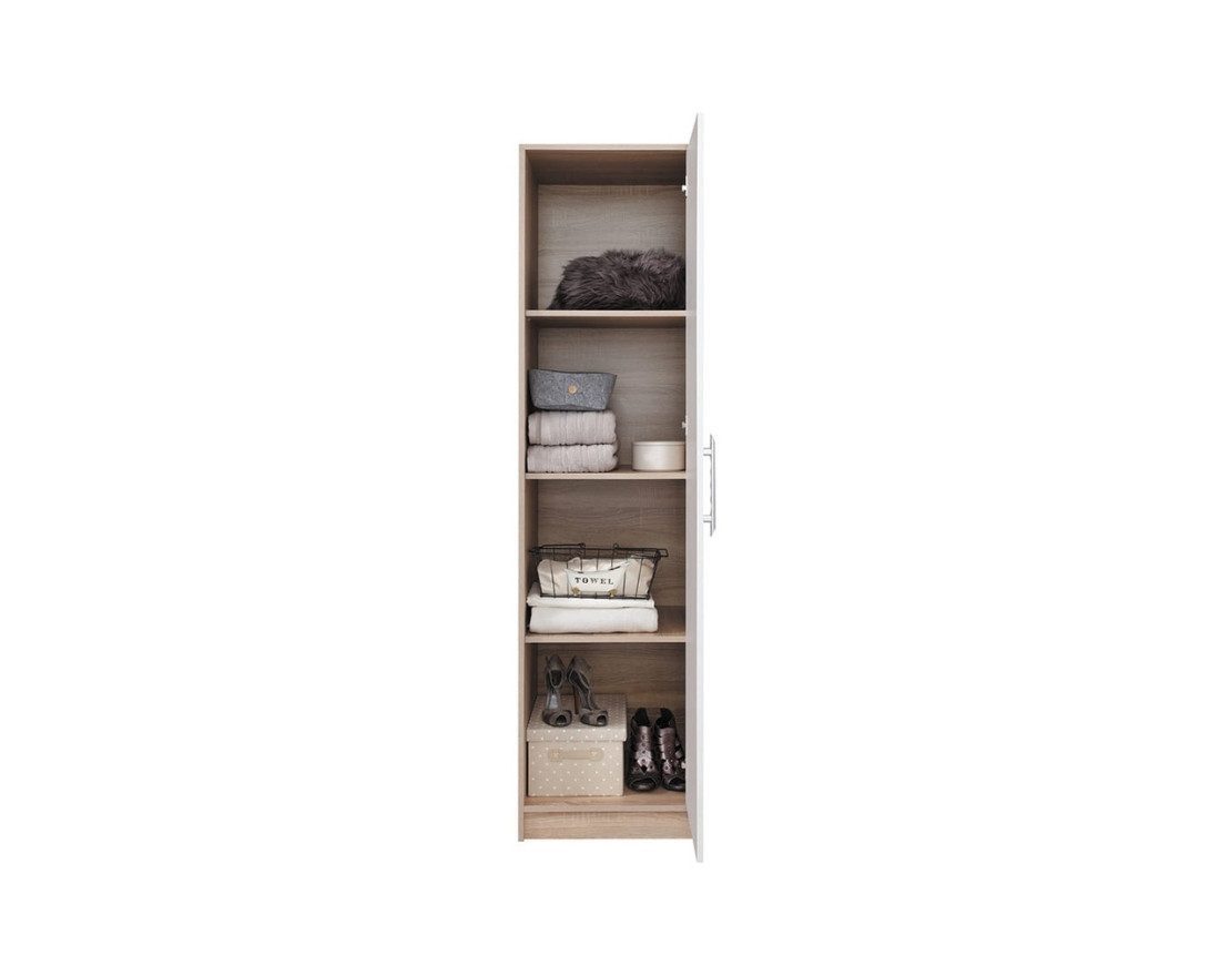 Deine Möbel 24 Kleiderschrank SAM SR5 1-türig mit Fächern, Farbe: Cashmere, mit Aufsatz optional (Set, 2-St., mit Stauraum) Drehtürenschrank 50 cm breit für Schlafzimmer Flur Garderobe