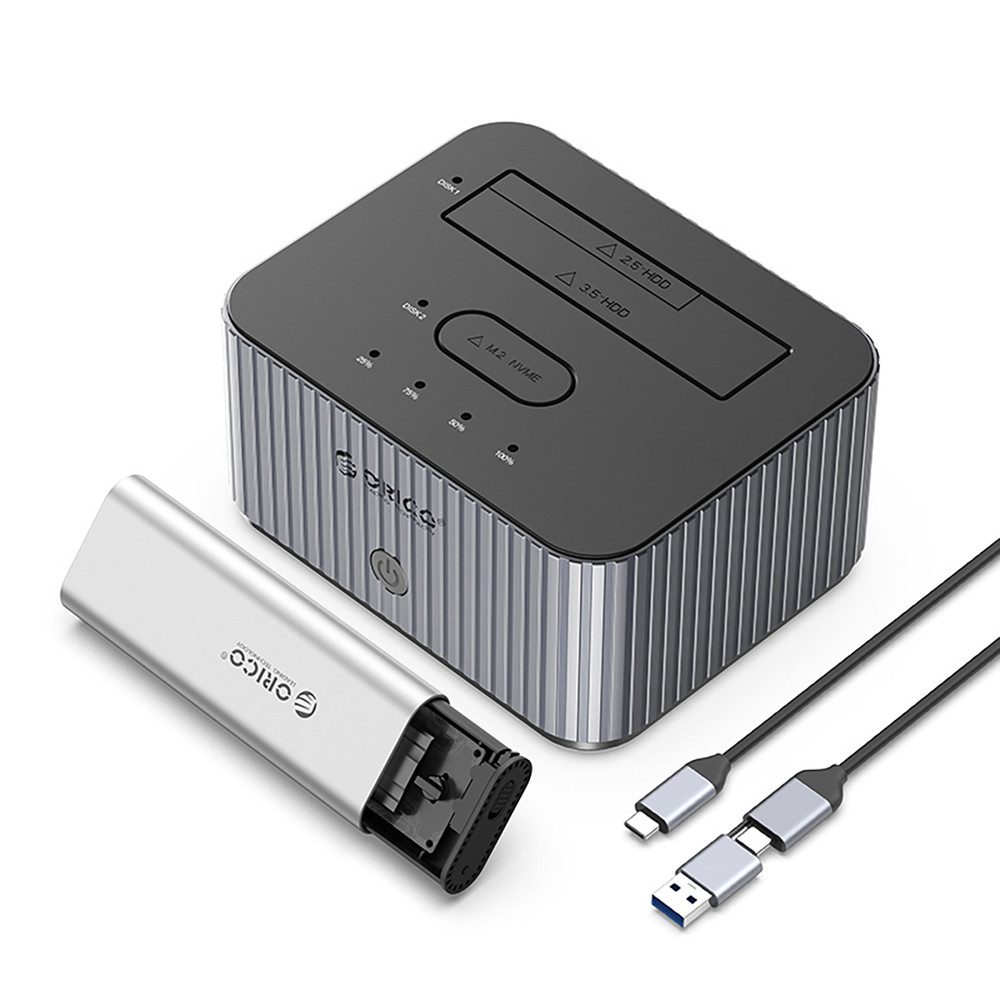ORICO Festplatten-Dockingstation Orico 2-Disk Dockingstation mit M.2 NVME 2,5"/3,5" HDD/2,5" SSD