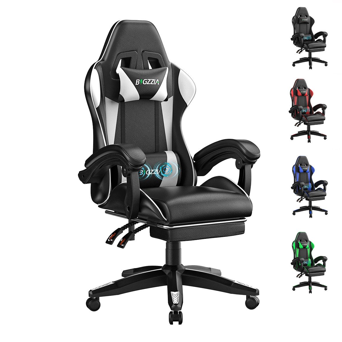 ZAISZE Gaming-Stuhl Schreibtischstuhl, Ergonomischer Bürostuhl mit Massagefunktion (PC Stuhl mit Fußstütze Kopfstütze Lendenkissen), Höhenverstellung Neigung 90°- 135°, für Gaming Arbeit Entspannung