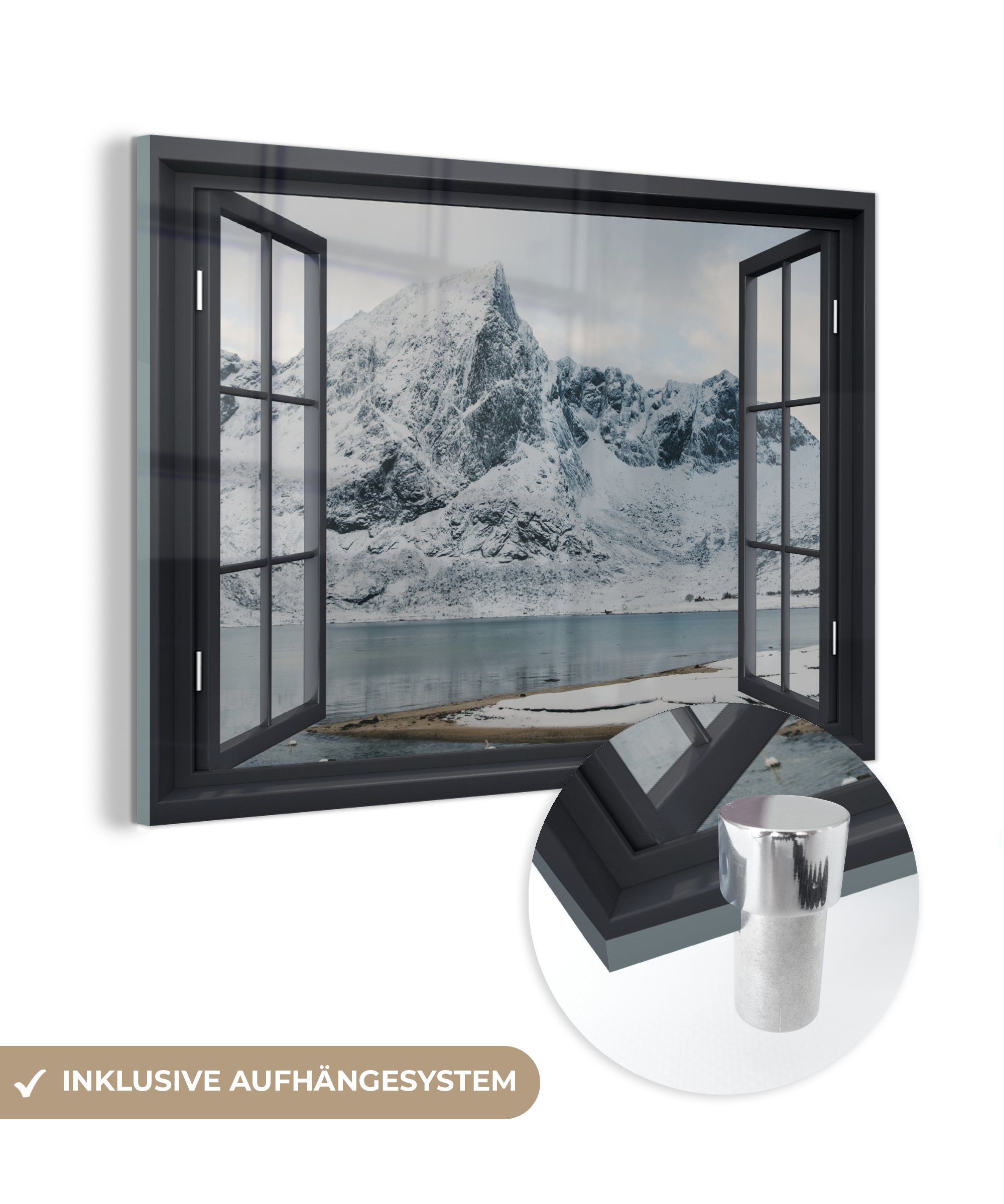 MuchoWow Acrylglasbild Aussicht - Winter - Berg, (1 St), Glasbilder - Bilder auf Glas Wandbild - Foto auf Glas - Wanddekoration