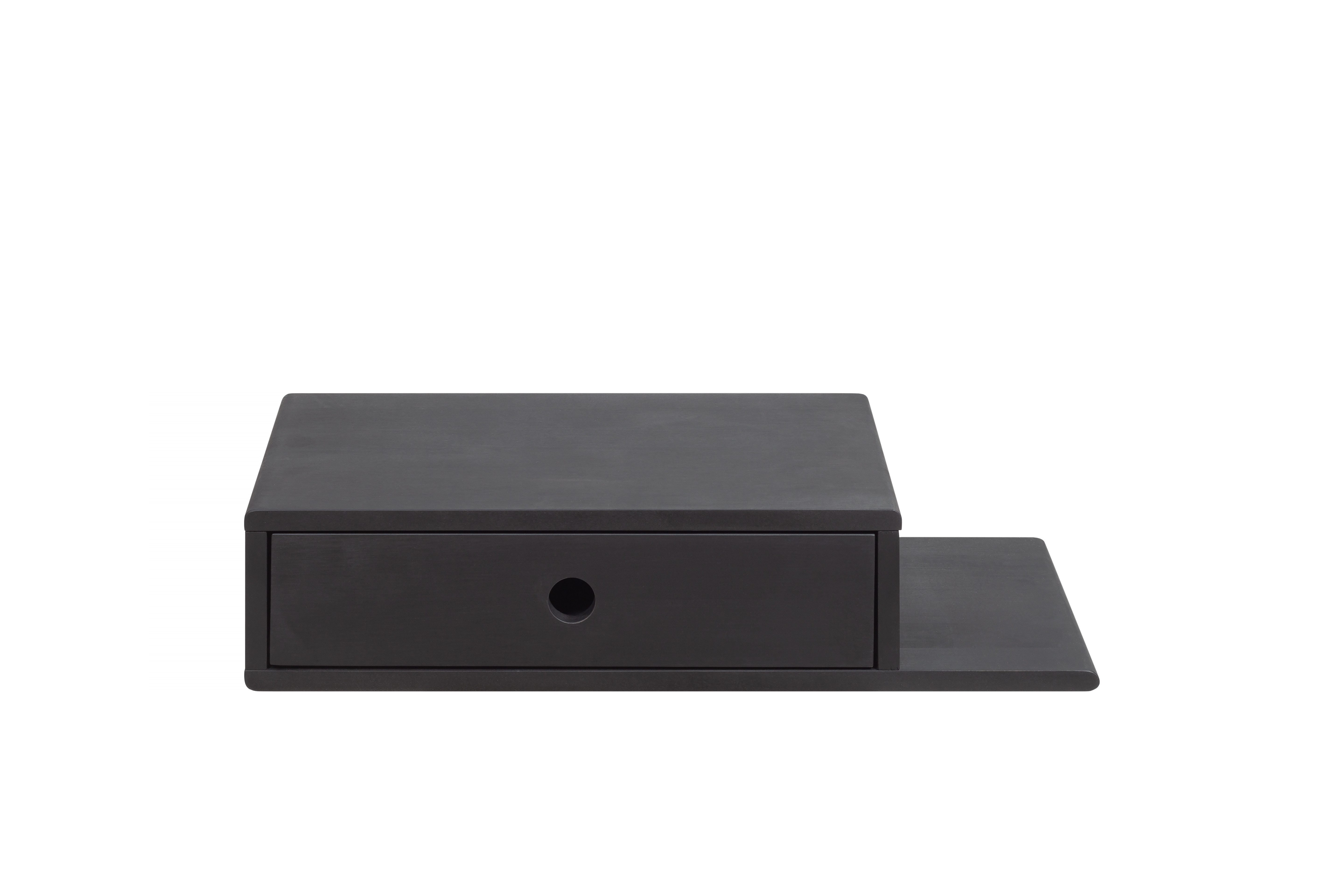 Woodek Design Nachttisch HOPE, moderne Nachtkommode mit Regal an der Seite, zeitloses Design (Ablagetisch aus schwarzer Buche, 1-St., schwebendes Wandregal mit Schublade), minimalistischer Nachtschrank