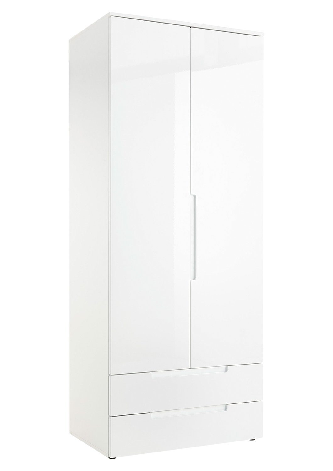 Pol-Power Drehtürenschrank Kleiderschrank SPICE, B 846 cm x H 208 cm, Weiß  Hochglanz, 2 Türen, 2 Schubladen, mit 1 Kleiderstange und 1 Einlegeboden
