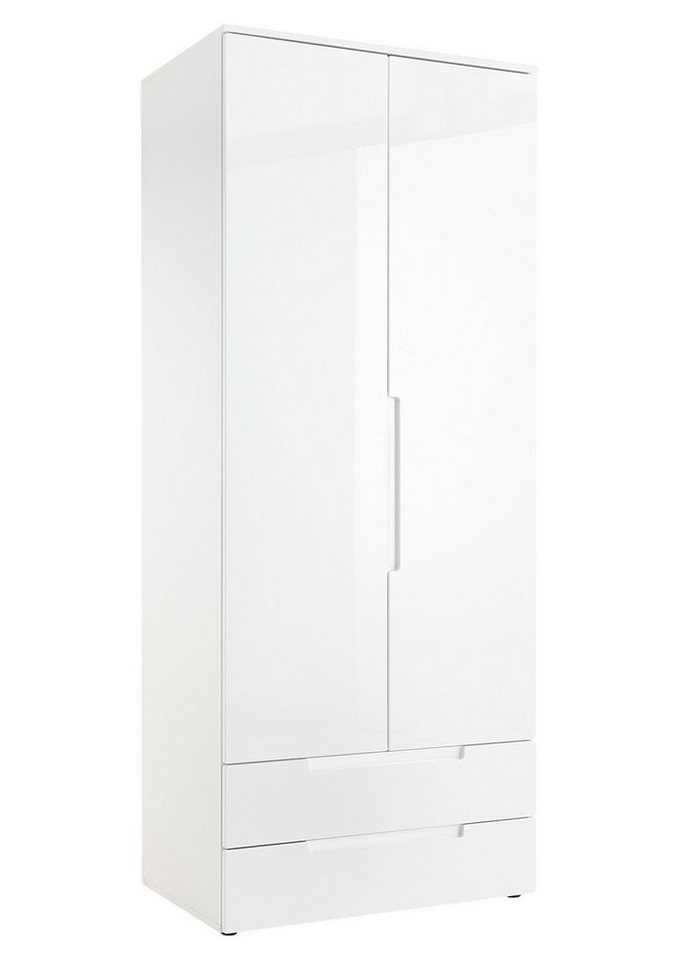 Pol-Power Drehtürenschrank Kleiderschrank SPICE, B 846 cm x H 208 cm, Weiß  Hochglanz, 2 Türen, 2 Schubladen, mit 1 Kleiderstange und 1 Einlegeboden