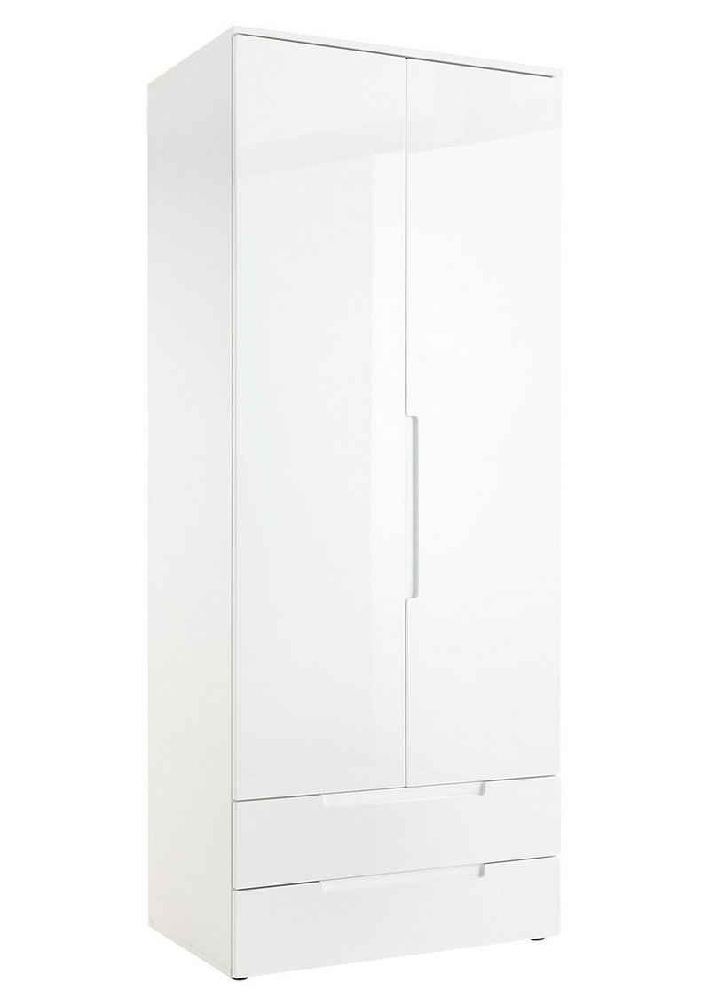 Pol-Power Drehtürenschrank Kleiderschrank SPICE, B 846 cm x H 208 cm, Weiß Hochglanz, 2 Türen, 2 Schubladen