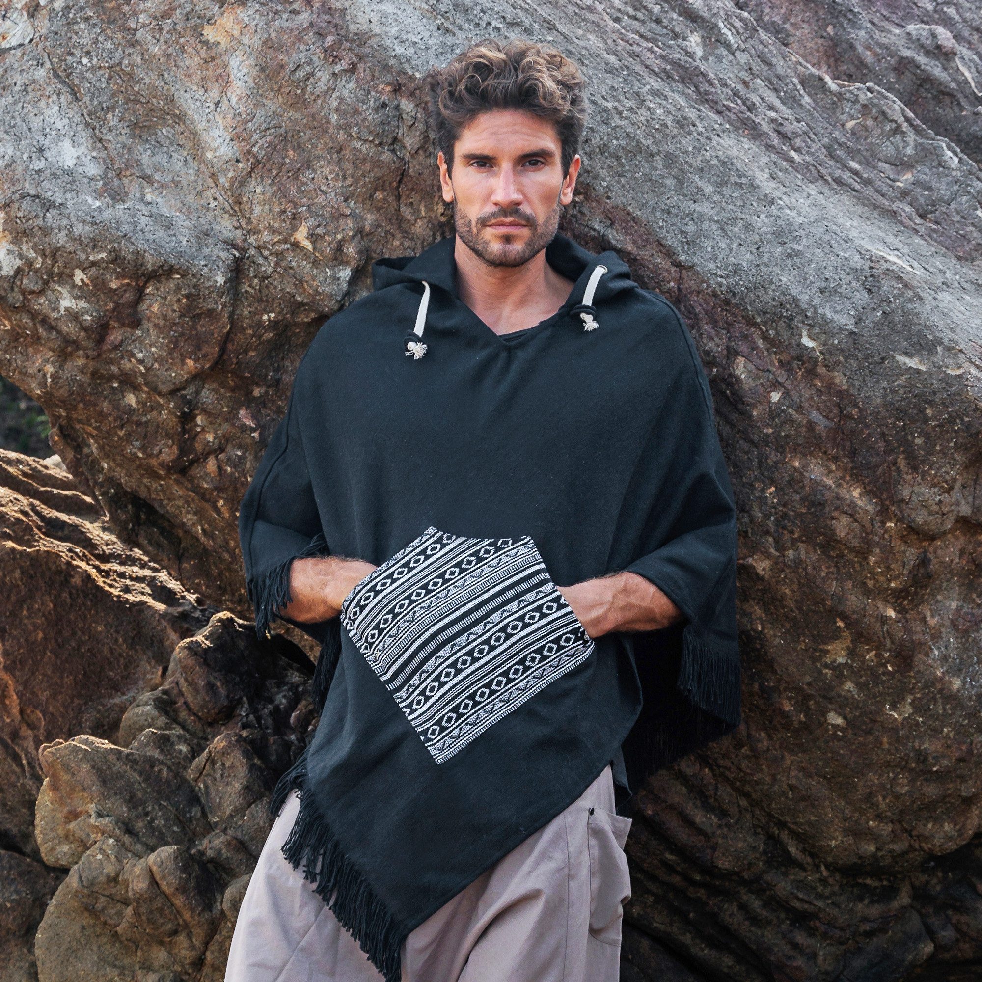 virblatt Sweatponcho Poncho Herren, Baumwolle, Poncho Winter Mexiko Poncho Rollstuhl unisex