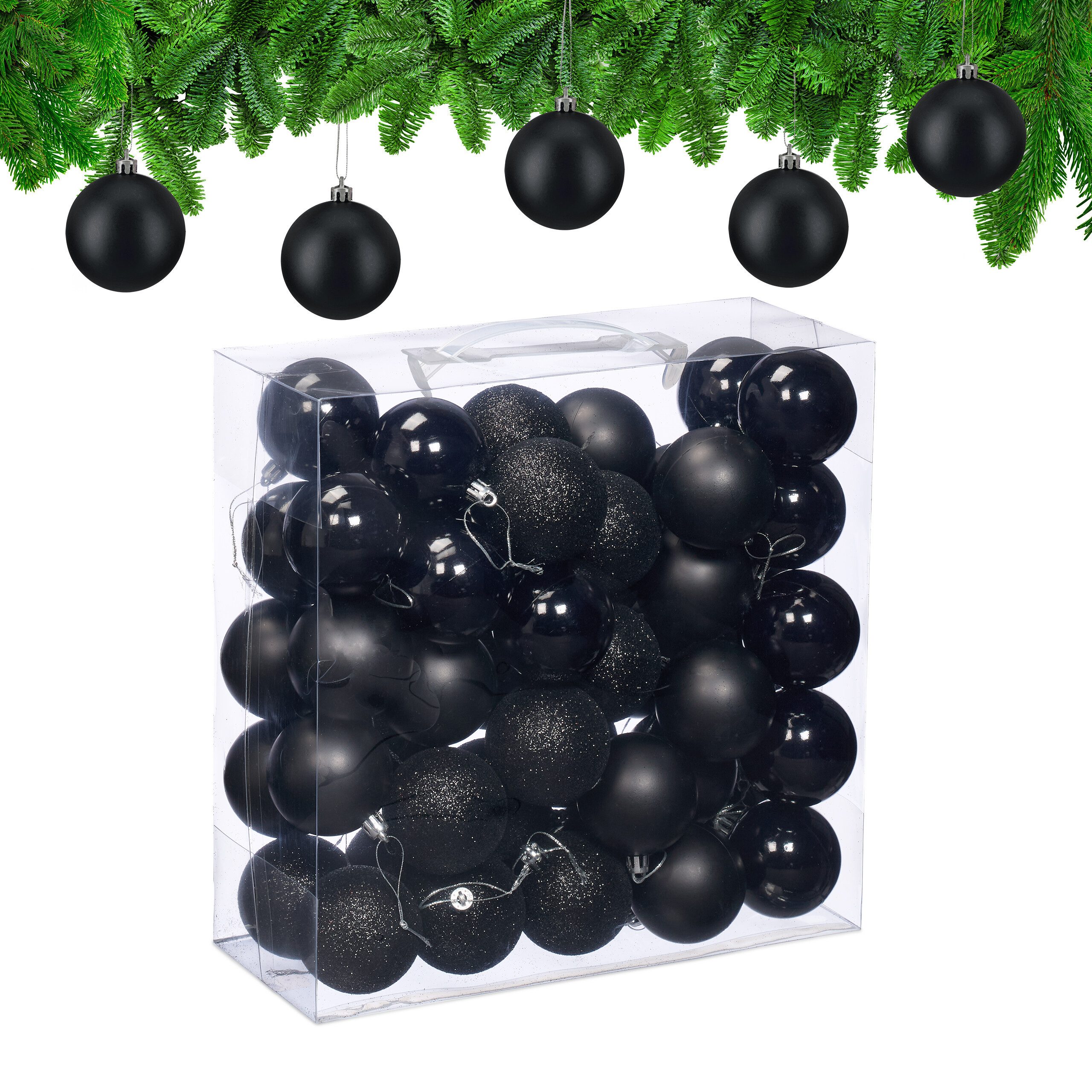 relaxdays Weihnachtsbaumkugel Новогодние шары im 50er Set (50 St), schwarz