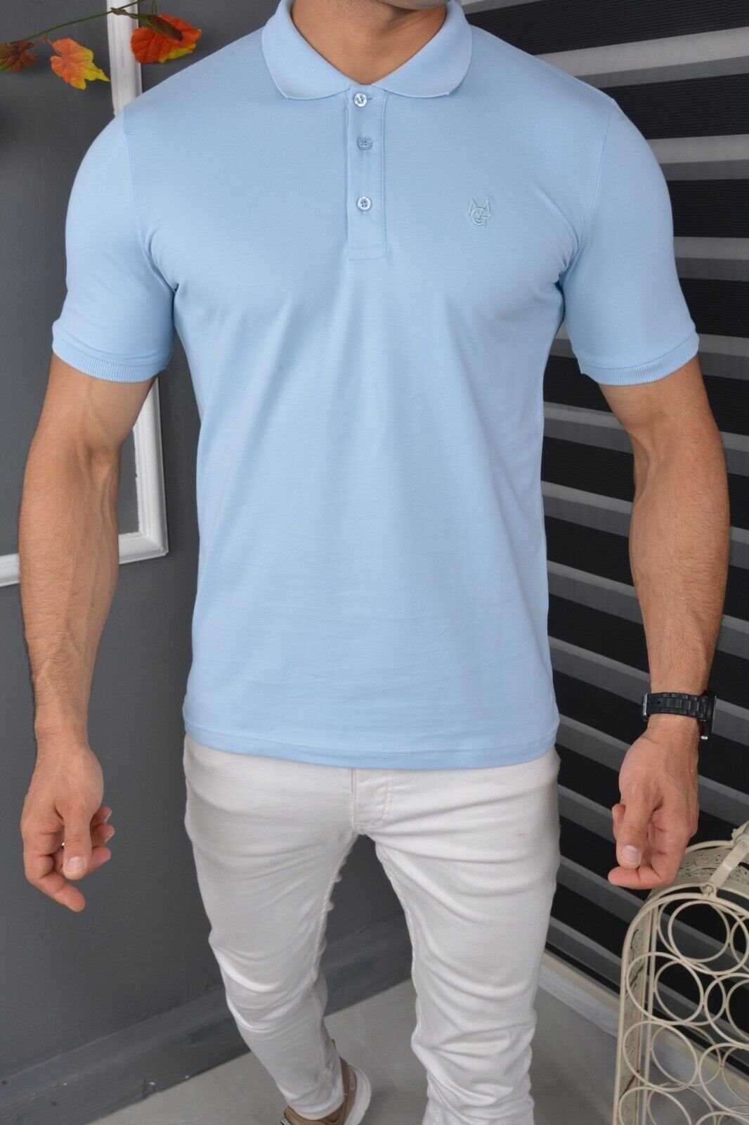 Kurzarm Polohemd Freizeit Megaman Basic Premium mit Herren Poloshirt T-Shirt Poloshirt Baumwolle Jeans Fit Slim Blau Kragen