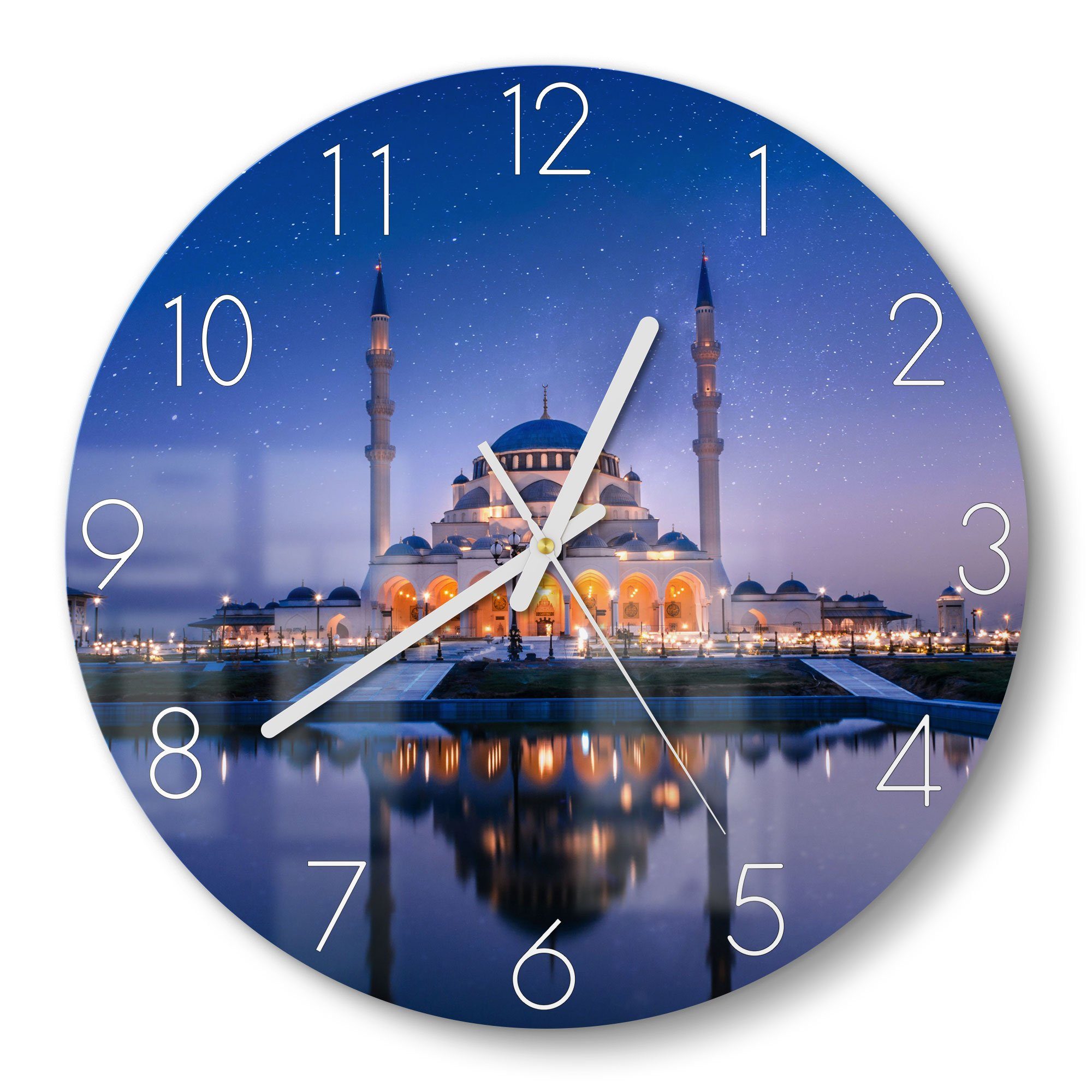DEQORI Wanduhr 'Sharjah Moschee bei Nacht' (Glas Glasuhr modern Wand Uhr Design Küchenuhr)