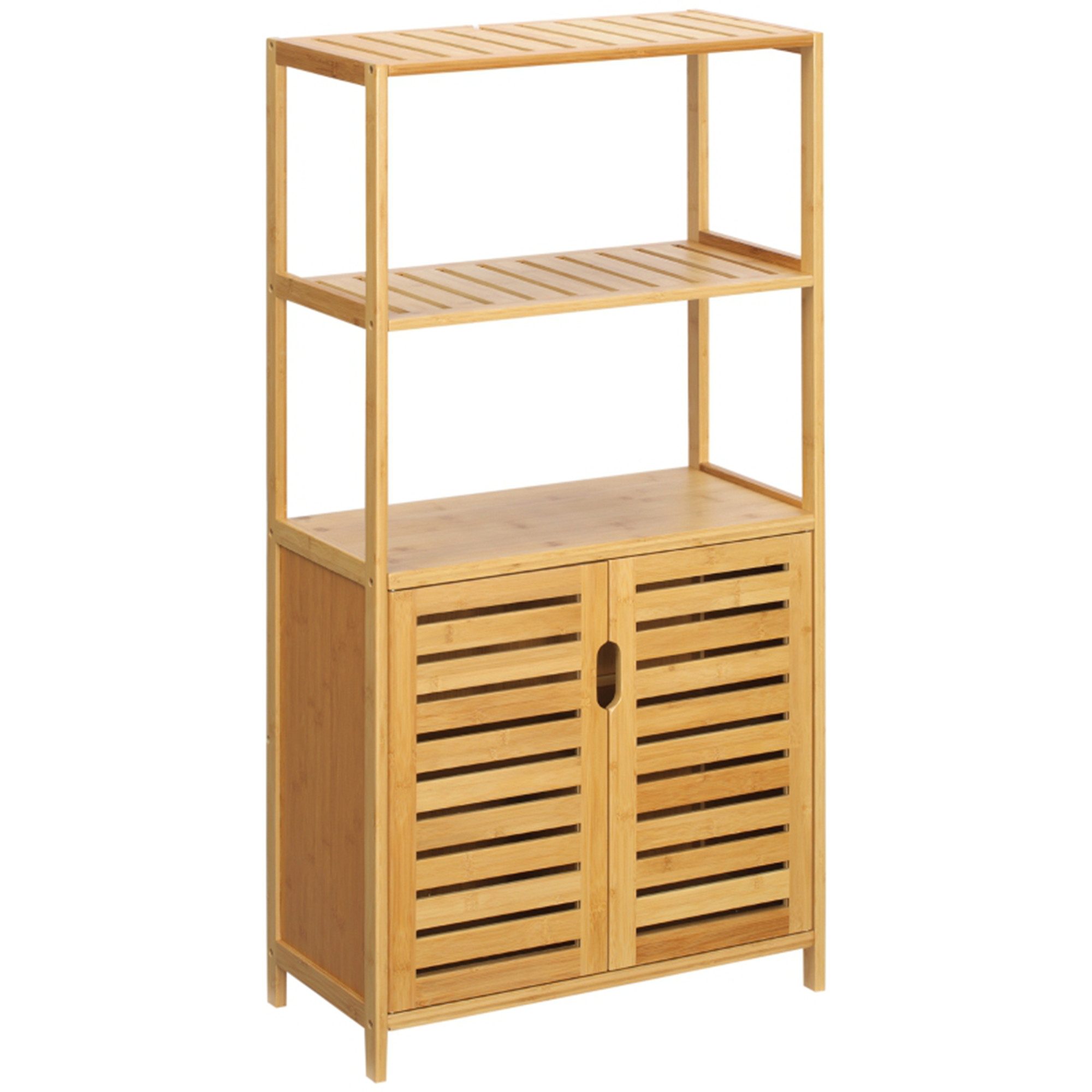 MC Star Badkommode Badezimmerschrank, Badezimmerkommode mit Lamellentüren, Badregal, (Bambusholz, Naturholz)