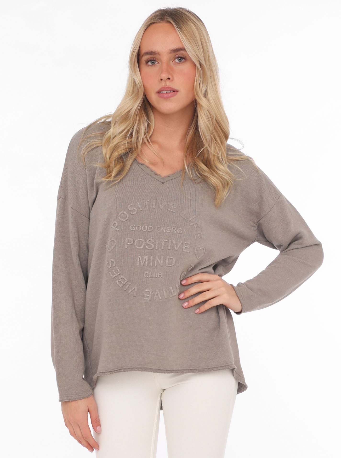 Zwillingsherz Sweatshirt "Positive Mind" Mit V-Ausschnitt günstig online kaufen
