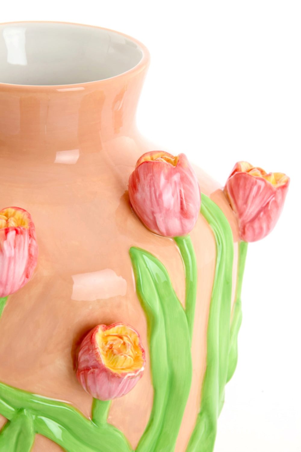 Dirk Davids Leuchten GmbH Dekovase Deko Vase Keramikvase Tulpen 3D-Relief – H 26cm / B 21,5cm – Pastell