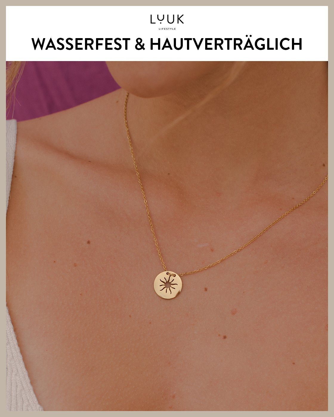 Verlobte Sonne, Gold Kette mit Geschenkidee Anhänger Freundin, LIFESTYLE LUUK für