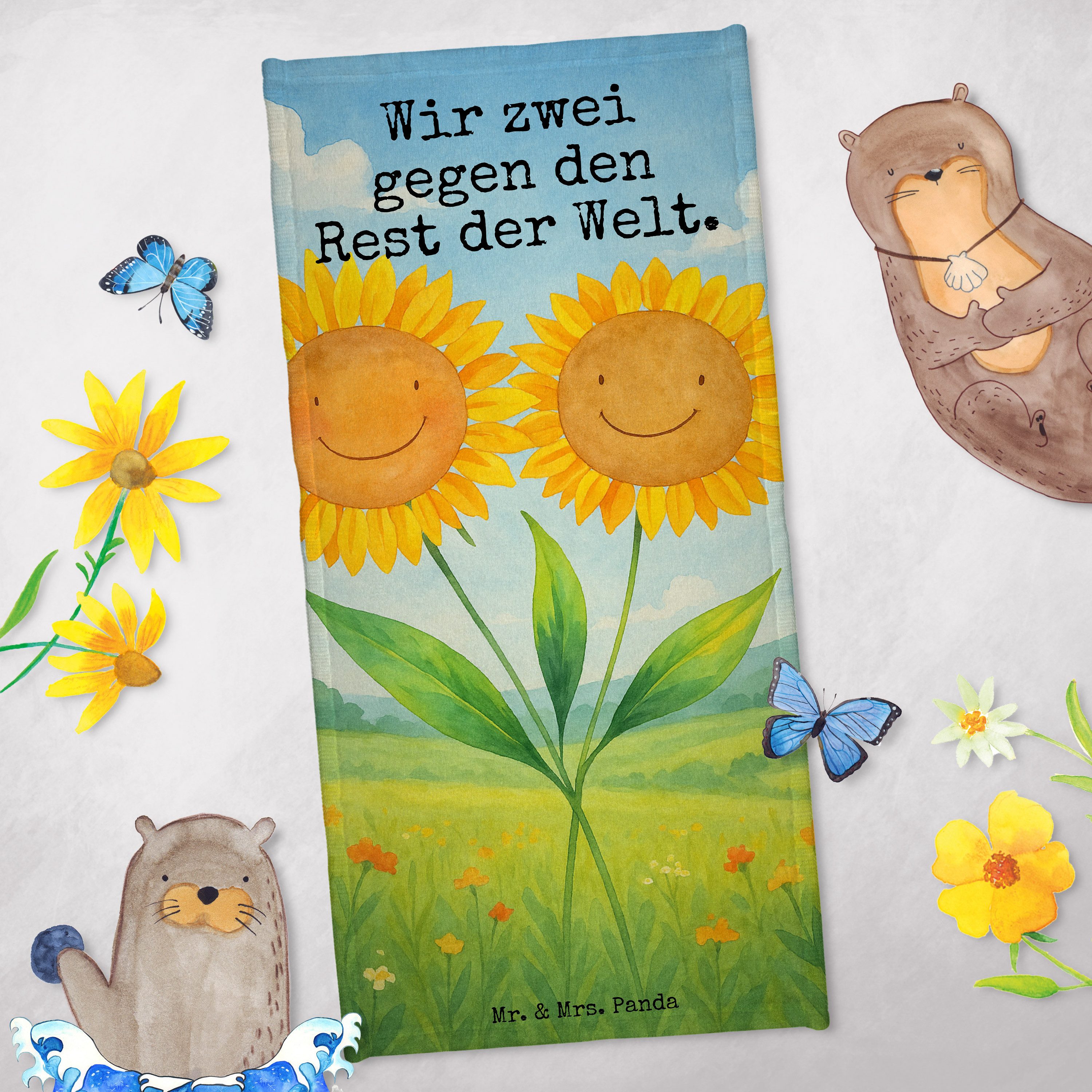 Mr. & Mrs. Panda Handtuch Blume Sonnenblume Design, Strandtuch, Blattgrün, Lieblingsmensch, Spo, Kunstfaser (Packung), Sonnenblumen Sonnenblume Sport Handtuch