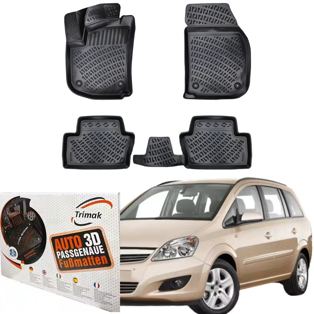 Trimak Passform-Fußmatten Oder Kofferraumwanne Oder Set kompatibel mit Opel Zafira, Opel Zafira B 2005-2014 Gummimatten Auto TPE Allwetter Fussmatten