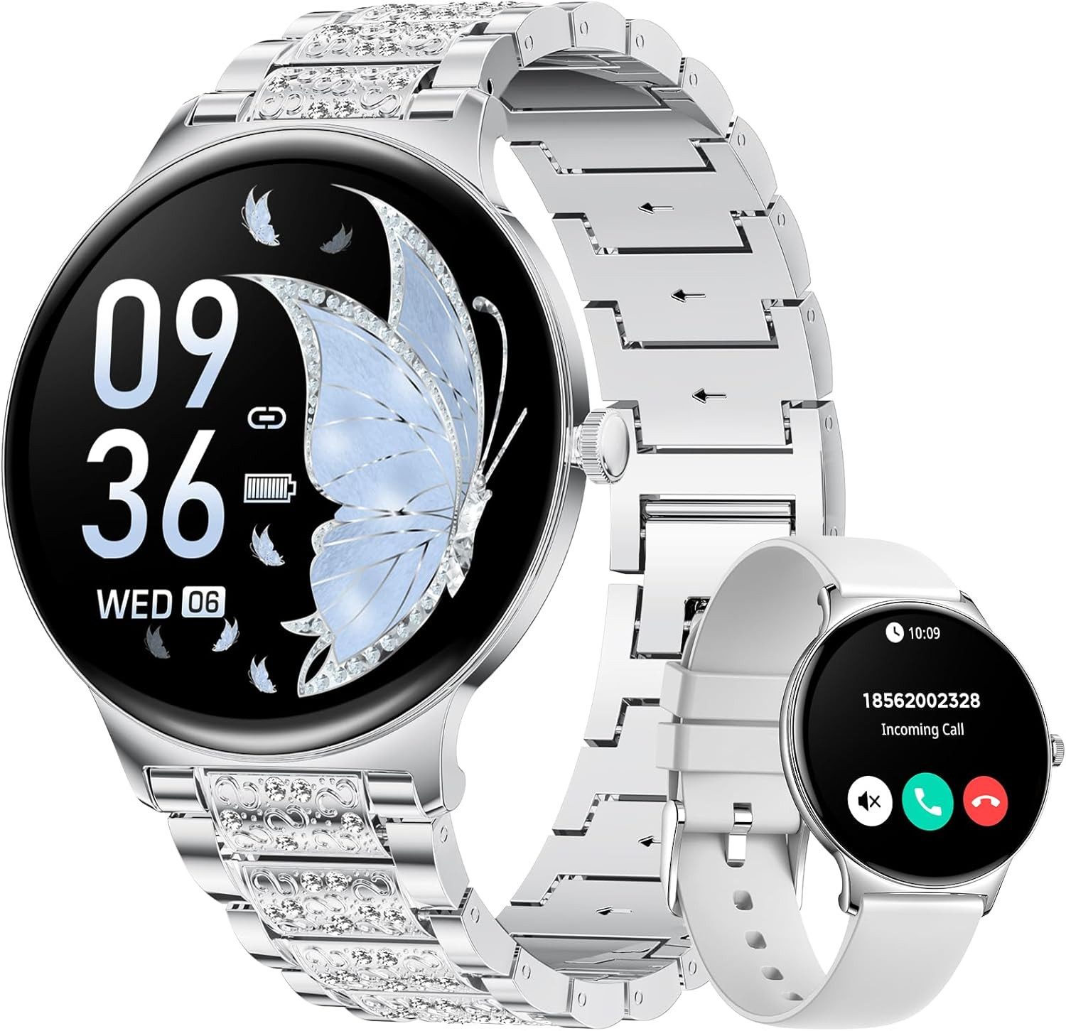 Lige FV12-B-JF Smartwatch (3,6 cm, android ios), Smartwatch Damen mit AMOLED Display und 2 Armbändern für jeden Stil