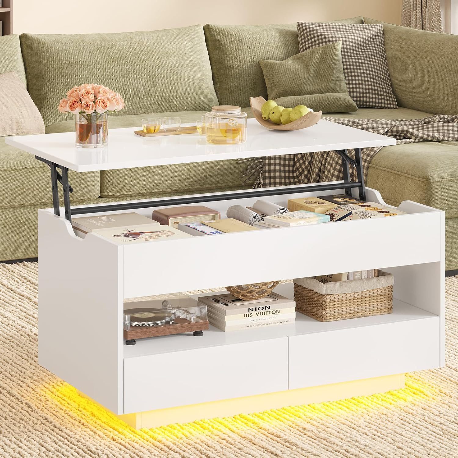 MSMASK Couchtisch Höhenverstellbar, mit LED-Beleuchtung, Kaffeetisch günstig online kaufen