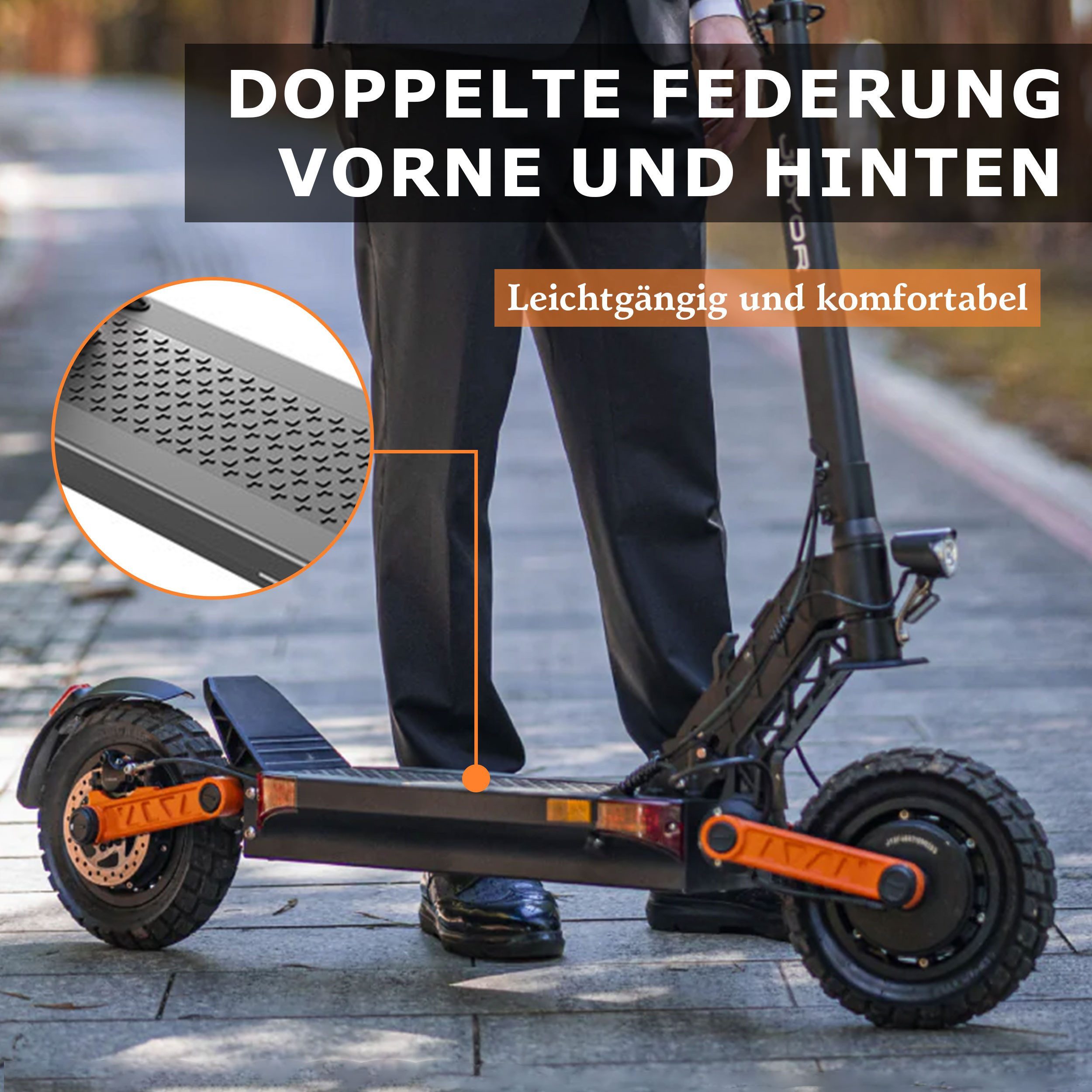 JOYOR E-Scooter 10*3 Zoll Offroad Elektroroller für Gelände mit ABE, 500,00 W, 20 km/h, bis zu 45 km Reichweite, Doppelfederungssystem