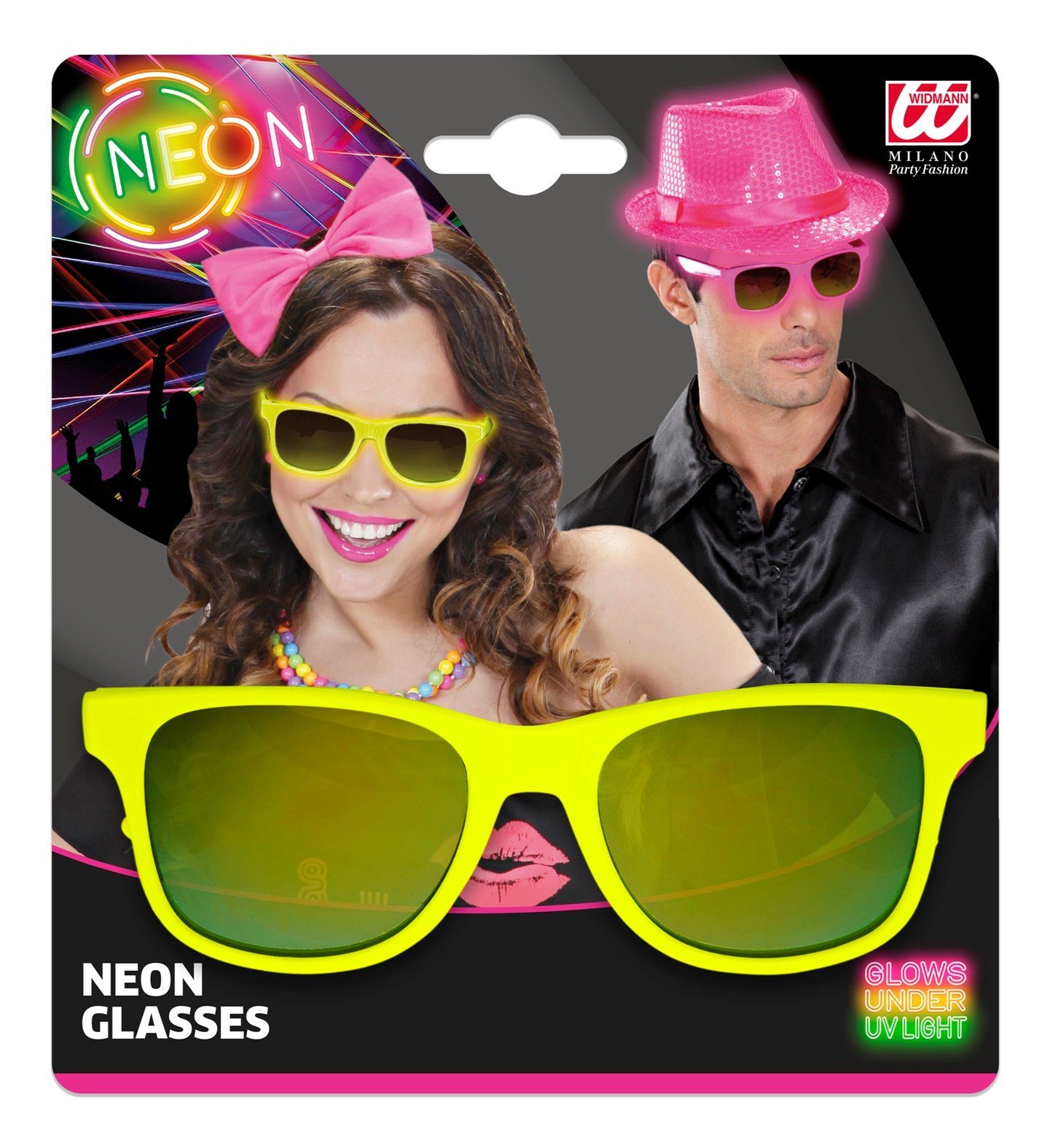 Widmann S.r.l. Verkleidungsmaske 80er Jahre Brille mit Revo Gläsern, Neon Gelb