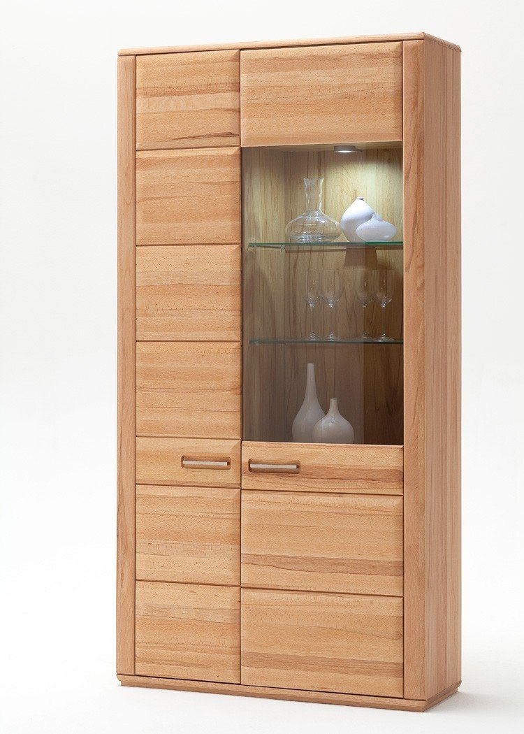 expendio Vitrine Senta 5 Kernbuche teilmassiv 107x209x38 cm vormontiert mit Softclose-Funktion