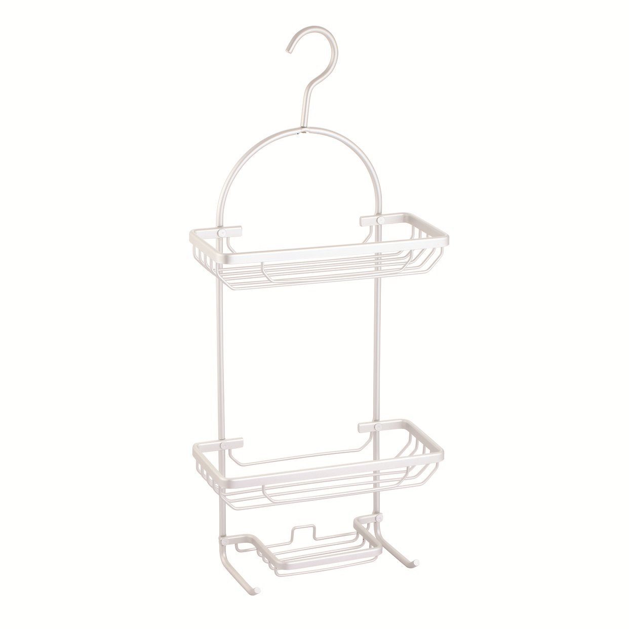 MSV Duschregal Duschablage Badregal, zum Einhängen, keine Montage, flexibel positionierbar, 3 Ablagekörbe und 2 Hängehaken, matt-gebürstetes Aluminium, silberfarben, 28 x 13 x 65 cm