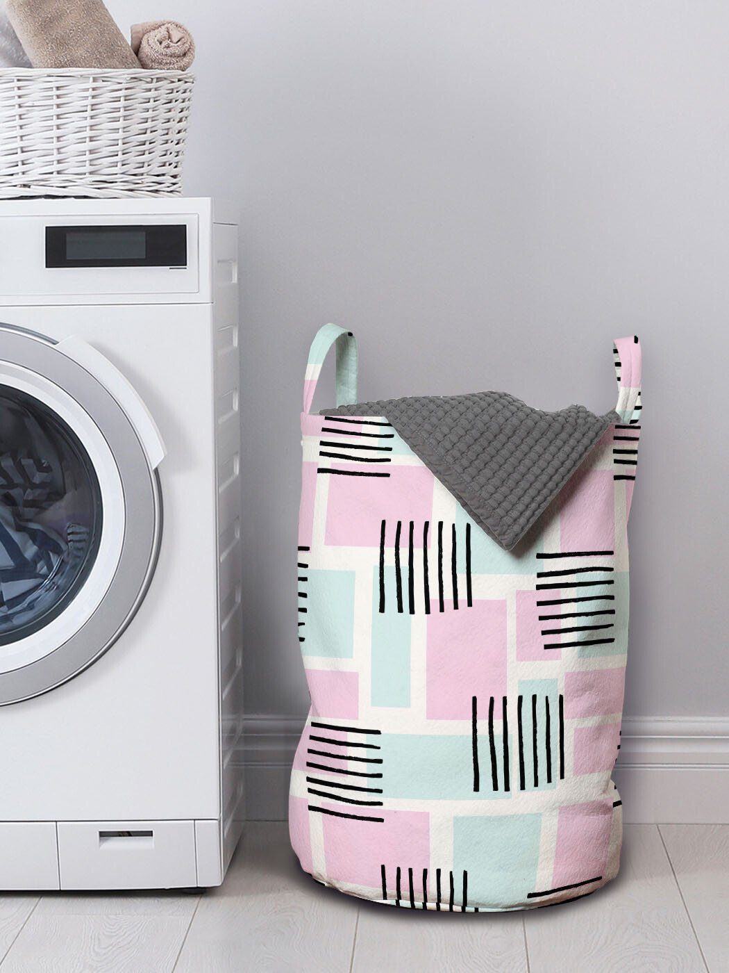 Kordelzugverschluss mit Waschsalons, und Wäschesäckchen Streifen Rectangles Griffen Geometrisch Wäschekorb für Abakuhaus