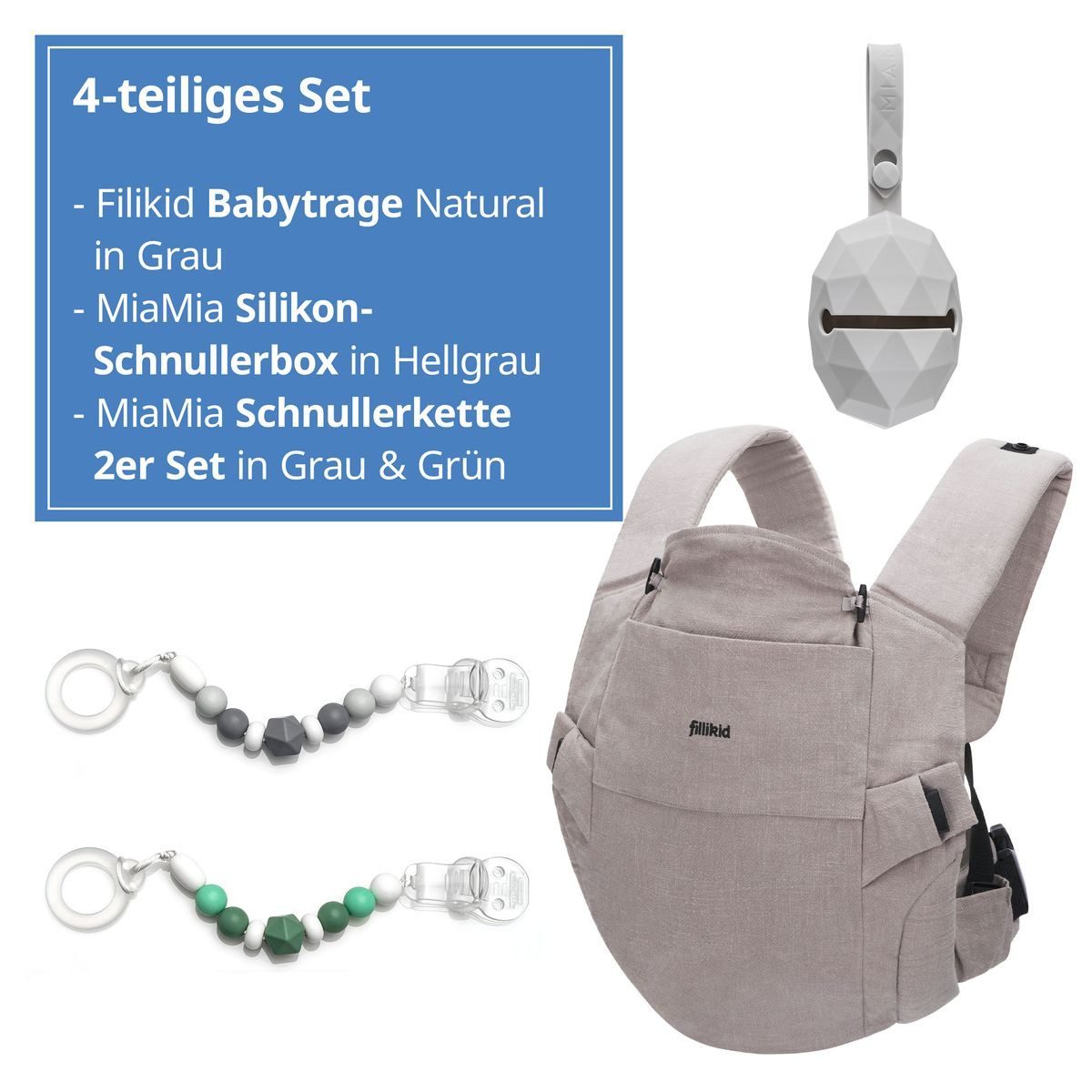 Fillikid Babytrage Natural, Kindertrage Bauchtrage Rückentrage Tragehilfe für Babys ab 3,5 kg