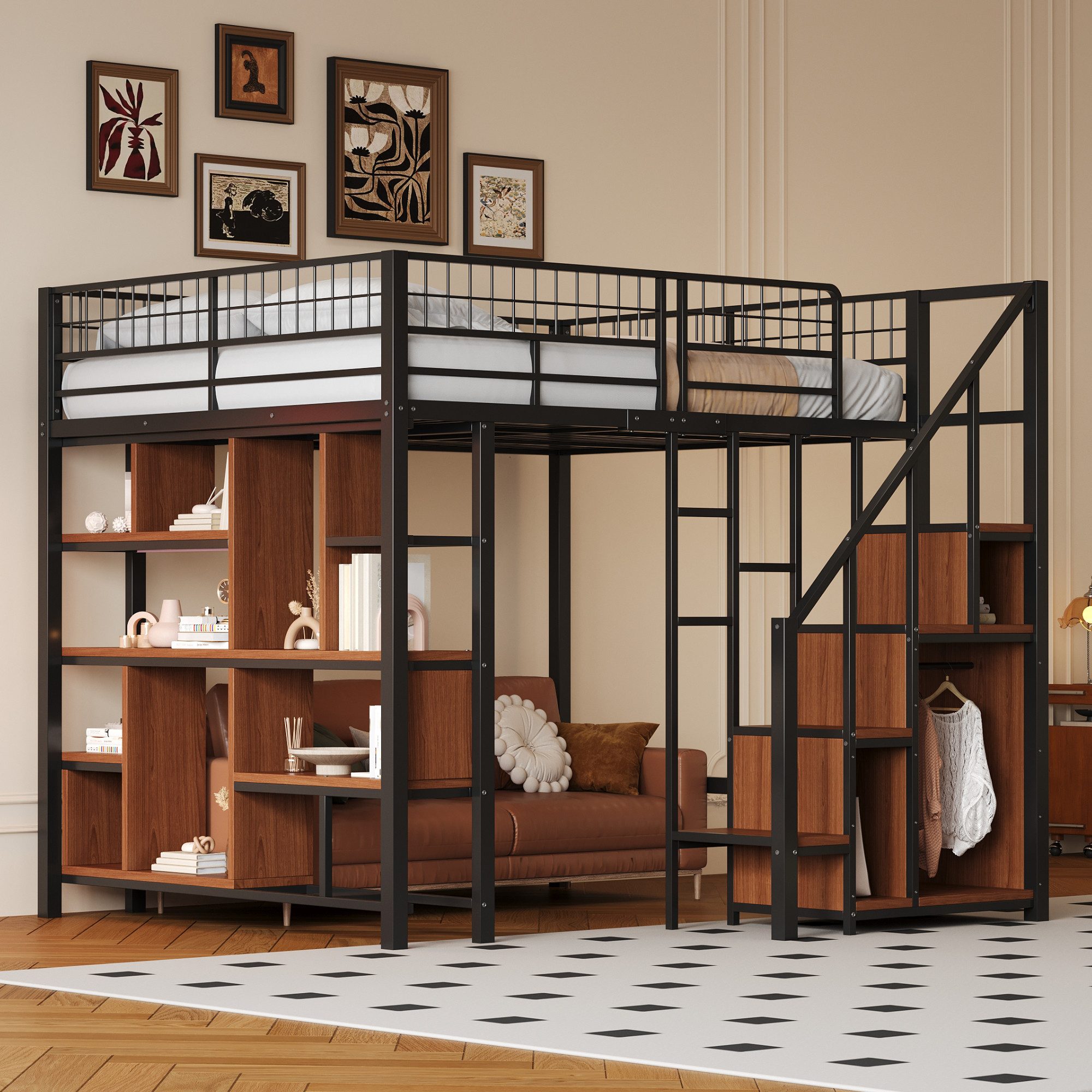 Odikalo Hochbett Jugendbett Metallbett Stauraum Ablageflächen günstig online kaufen