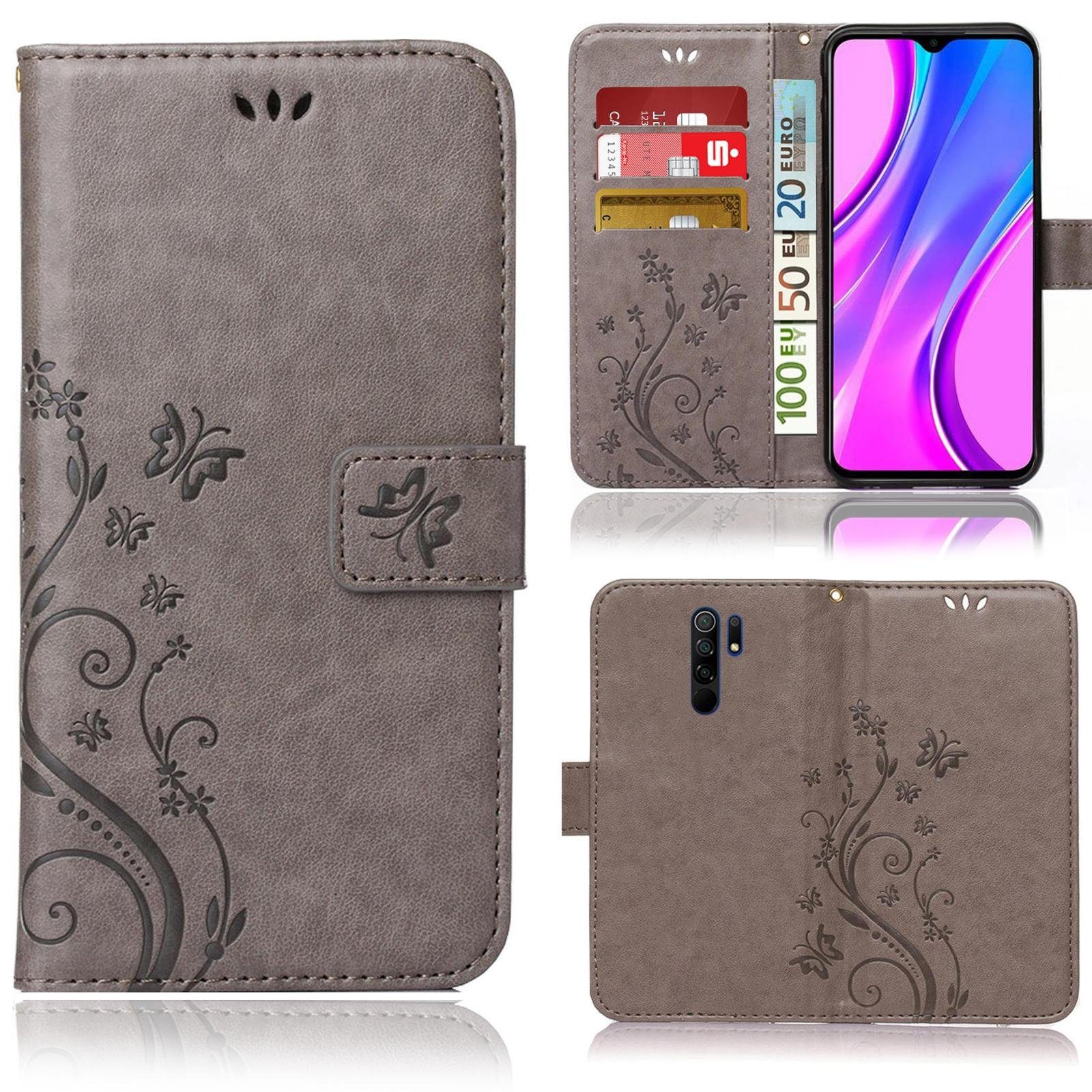 Numerva Handyhülle Bookstyle Flower für Xiaomi Redmi 9 / 9 Prime, Handy Tasche Schutzhülle Klapphülle Flip Cover mit Blumenmuster