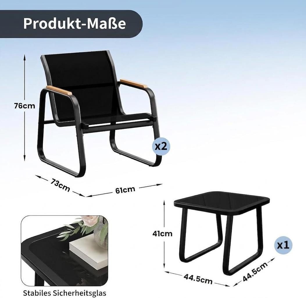 GarveeMore Gartenlounge-Set Balkonmöbel 3er-Set für 2 Personen,Stahl Garten Möbel, Balkon Lounge Gartenmöbel,Gartenlounge,wetterbeständige Terrassenmöbel