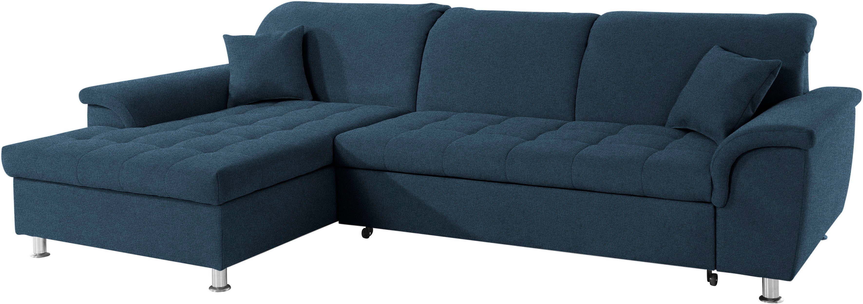 DOMO collection Ecksofa Franzi, zeitlos und elegant, moderne Sitzheftung, L-Form, wahlweise mit Kopfteilverstellung (dann Tiefe: 170 cm)
