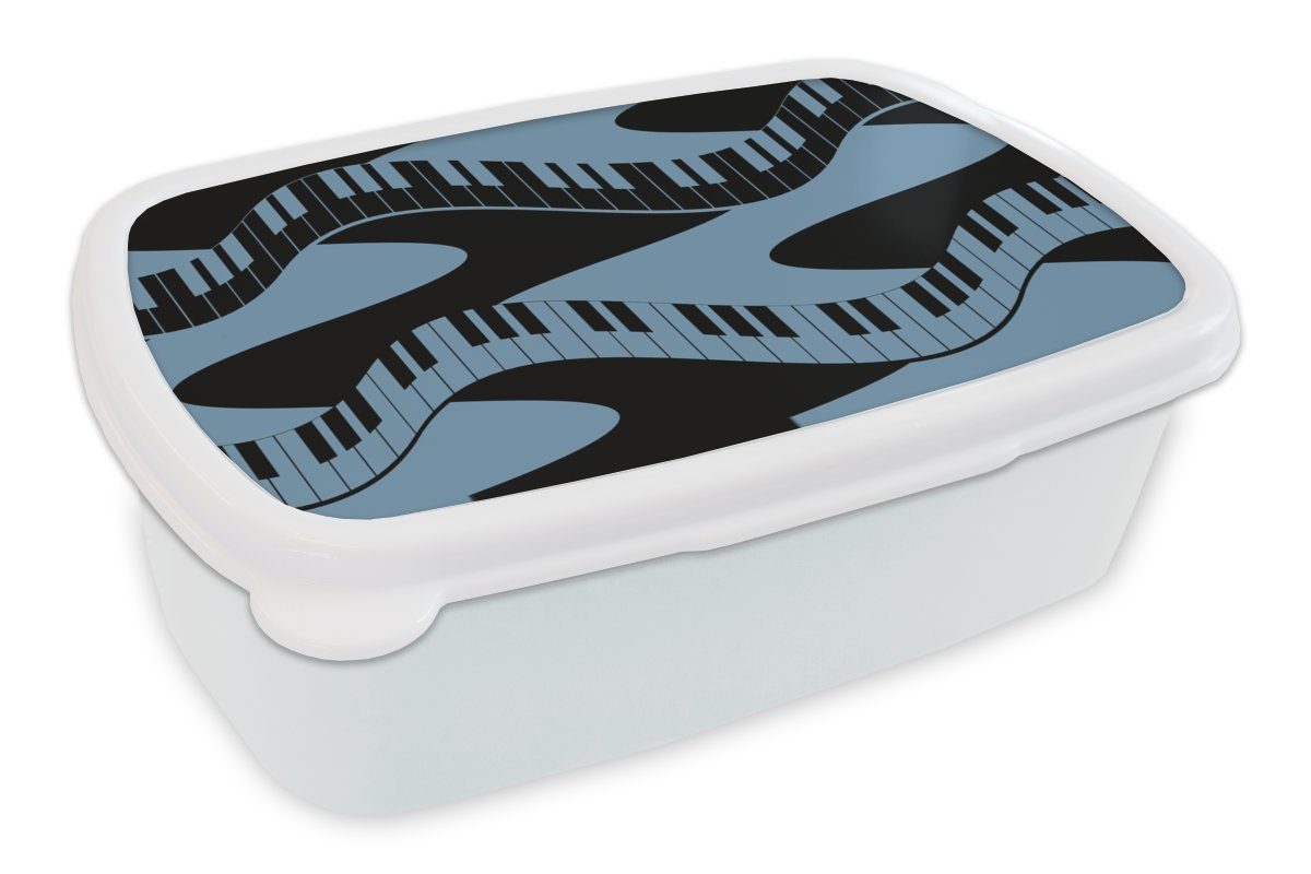 MuchoWow Lunchbox Muster - Klavier - Blau - Jahre 20s, Kunststoff, (2-tlg), Brotbox für Kinder und Erwachsene, Brotdose, für Jungs und Mädchen weiß