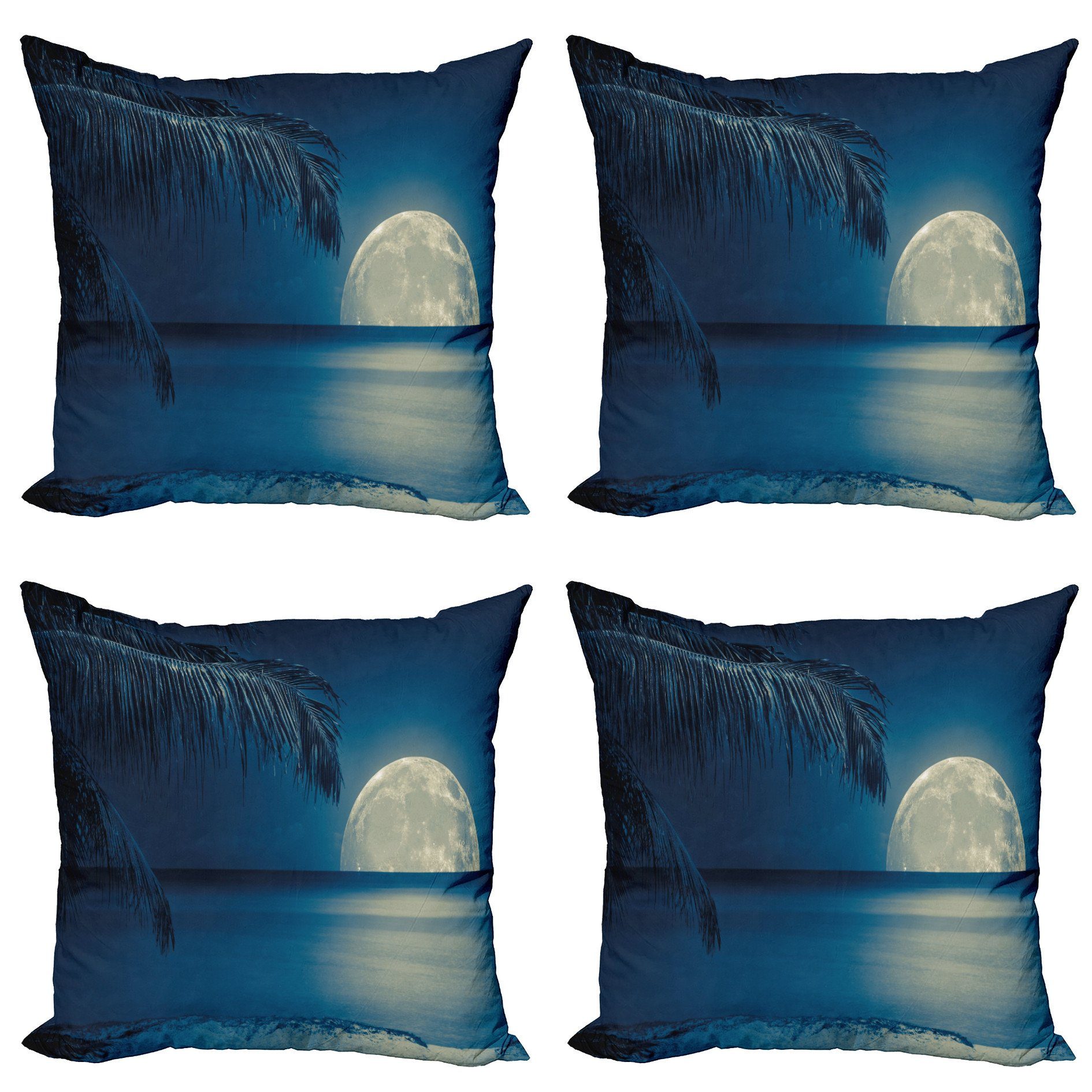 Kissenbezüge Modern Accent Doppelseitiger Digitaldruck, Abakuhaus (4 Stück), Mond Blaue tropische Strand-Bild