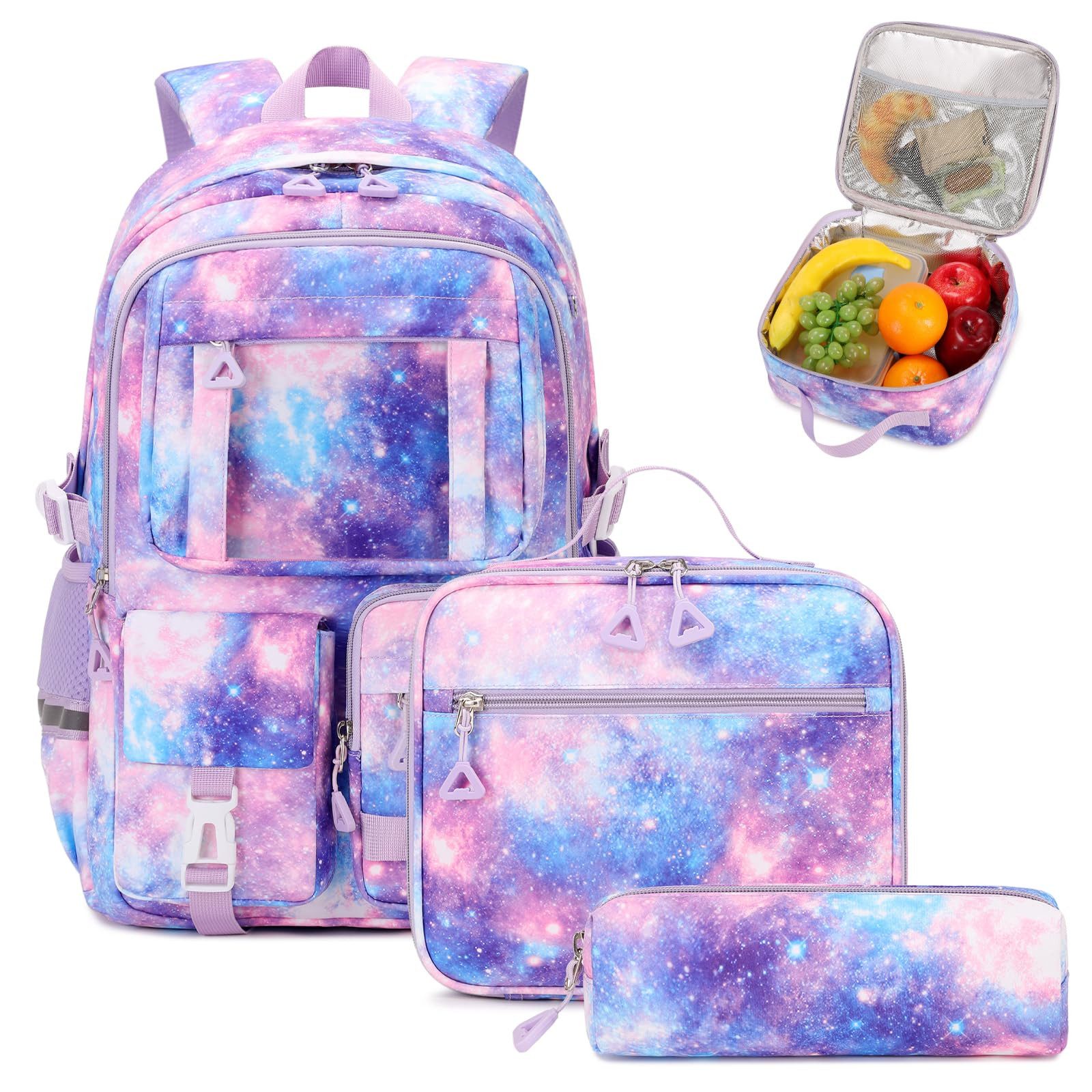 MOPUEA Schulrucksack Set 3-tlg Schultasche Wasserabweisend Viele Fächer (Set, 3-tlg., Geräumiges und funktionales Design), Praktisches Set mit Federmäppchen und Lunchtasche: