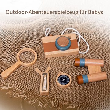 yozhiqu Spielwerkzeug Lustiges Outdoor-Abenteuer Set für Kinder, Holz Teleskop, Kompass, (1-tlg), Lupe, Kamera, kognitives Spielzeug für die Früherziehung, Geschenk