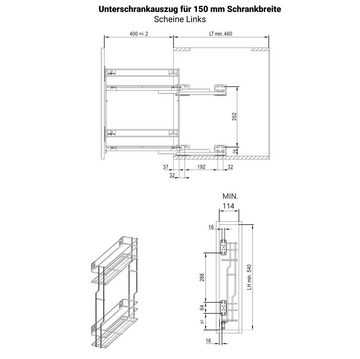 Prima-Online Auszugsunterschrank Unterschrankauszug Küchenauszug Schrankauszug Softclose 150/200/250mm