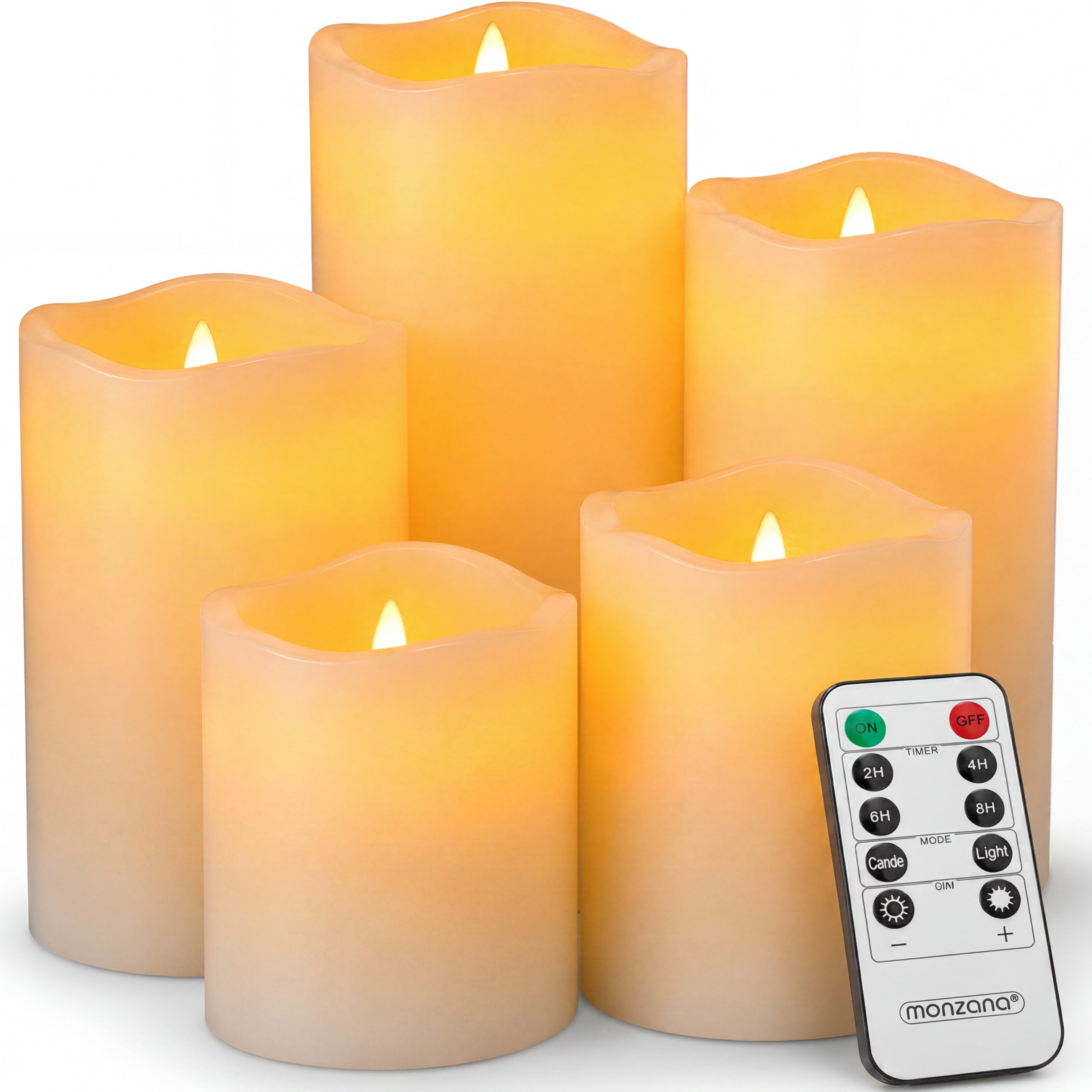 Deuba LED-Kerze, Kerzen, mit Timer flackernd Echtwachs Dimmfunktion Warmweiß 1xSet je 5 Größen