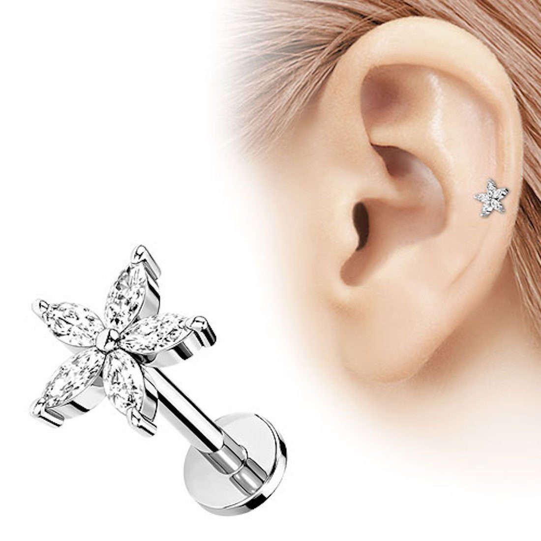 Taffstyle Piercing-Set Tragus Ohr Knorpel Helix Piercing Kristall Blüte, Piercing Stecker Glitzer Kugeln Ohr Cartilage Ohrpiercing Barbell Stab