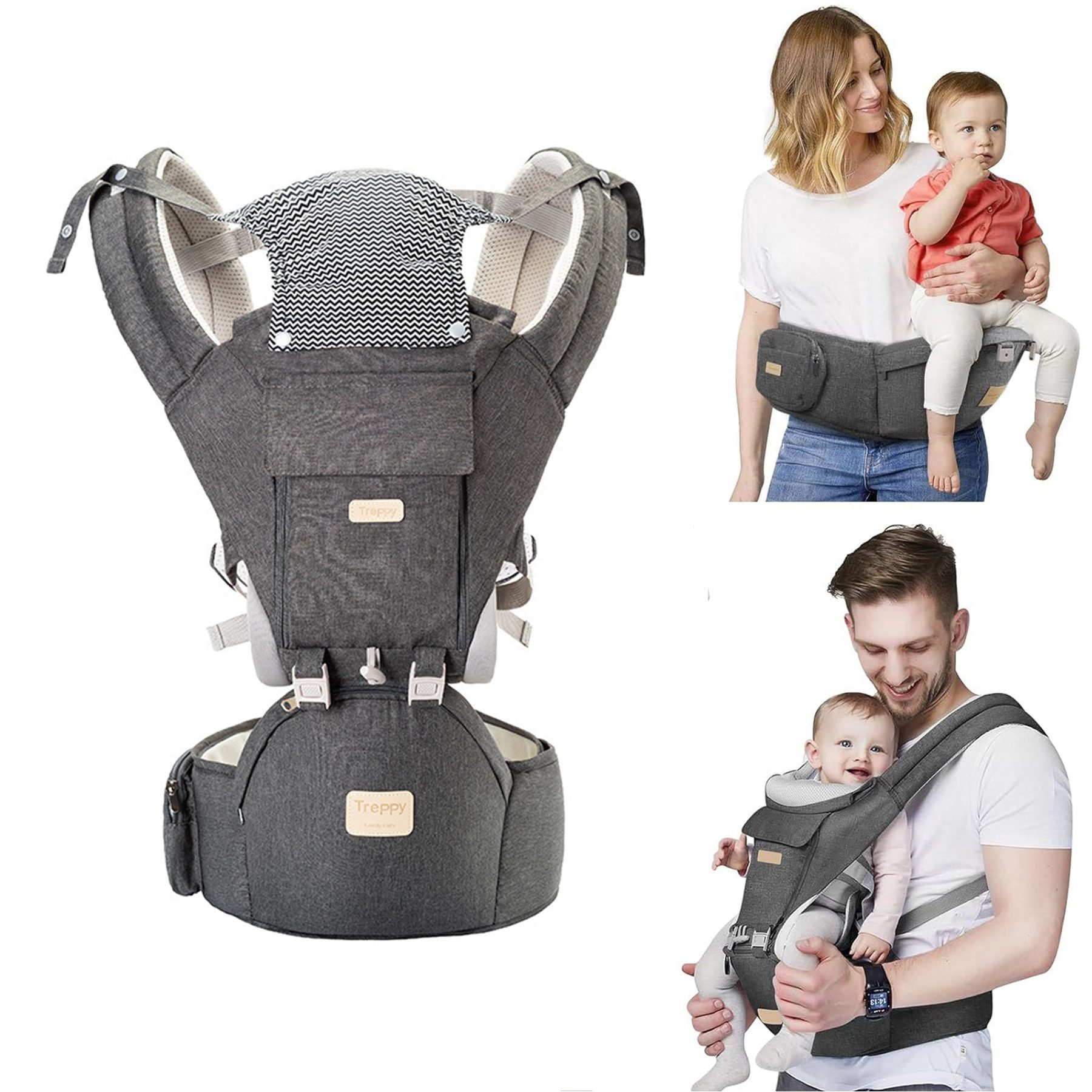 Mutig Bauchtrage Babytrage mit Hüftsitz/reine Baumwolle hellblau (Geeignet für Babys von 3–36 Monaten und 3,2–18 kg Körpergewicht, Aus 100 % Baumwolle und robustem Kunststoff gefertigt,Atmungsaktiv), ideales Geschenk zur Geburt, Babyparty oder für junge Eltern