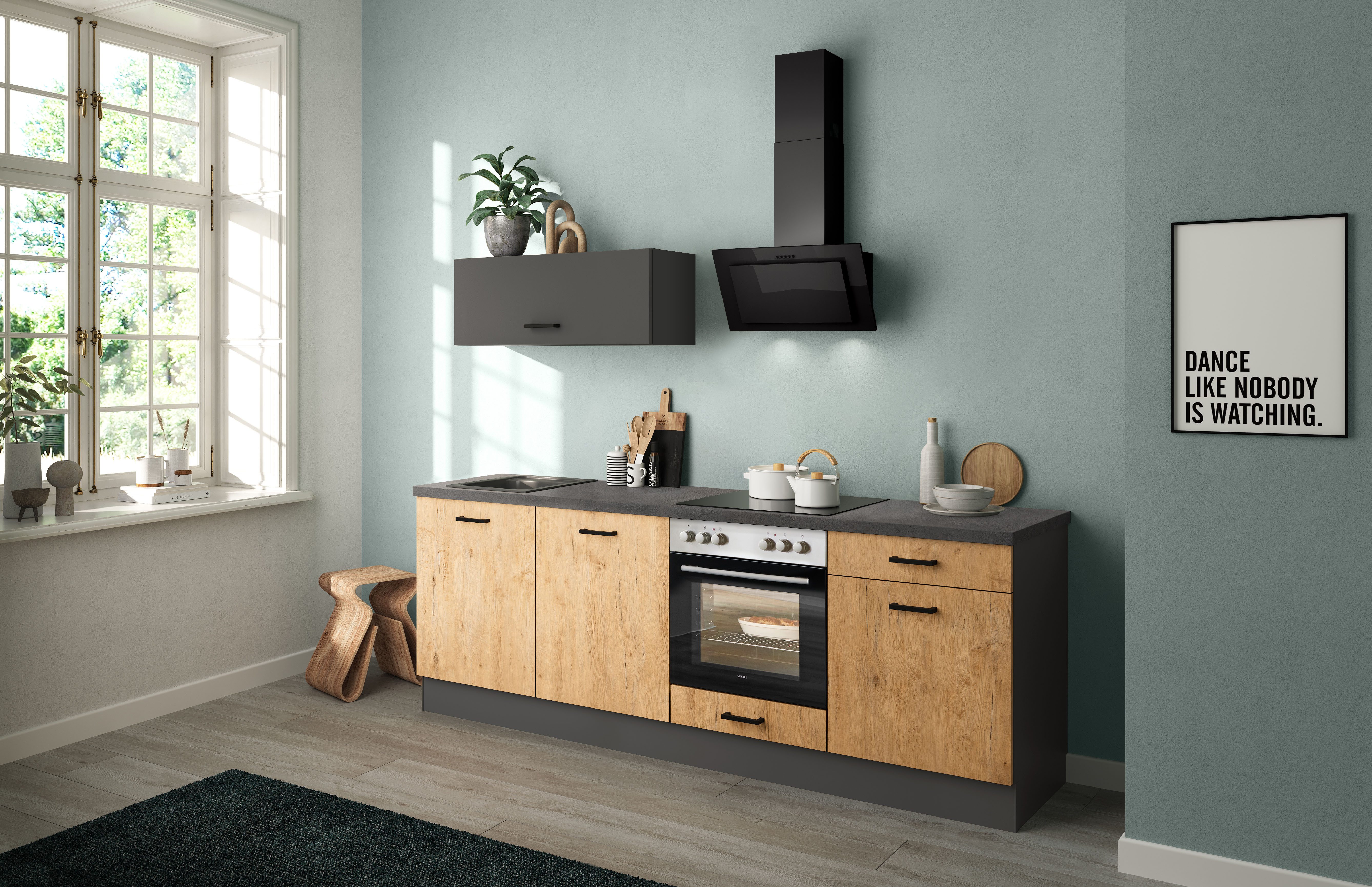 IMPULS KÜCHEN Küchenzeile Lissabon, Ausrichtung wählbar, Schubkästen mit Soft-Close, (Set), vormontiert, in verschiedenen Farben erhältlich, Breite 240 cm