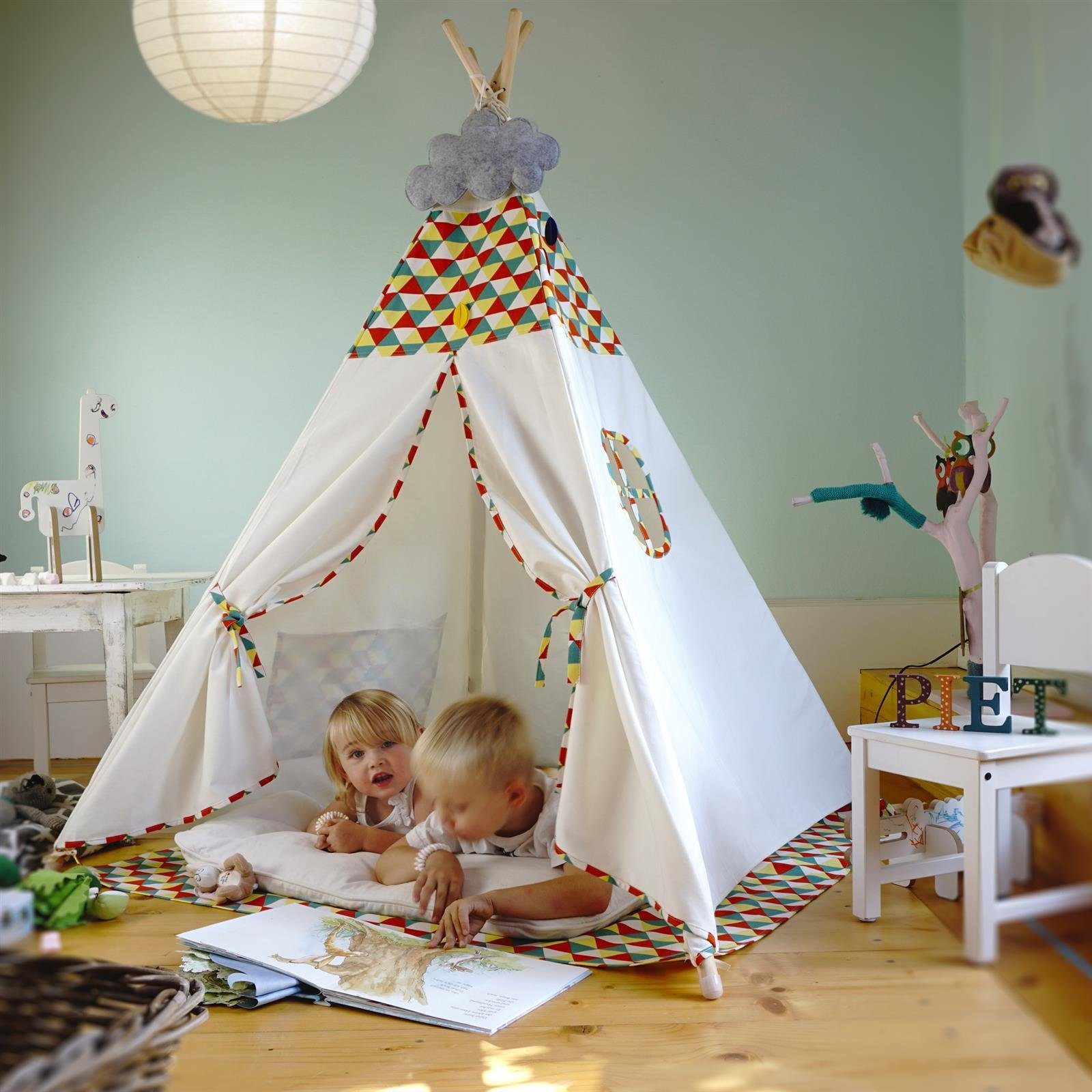 Zelt für Kinderzel, (6er Bemusterung Hej Lønne Tipi-Zelt Tipi farbige Kinder Set)