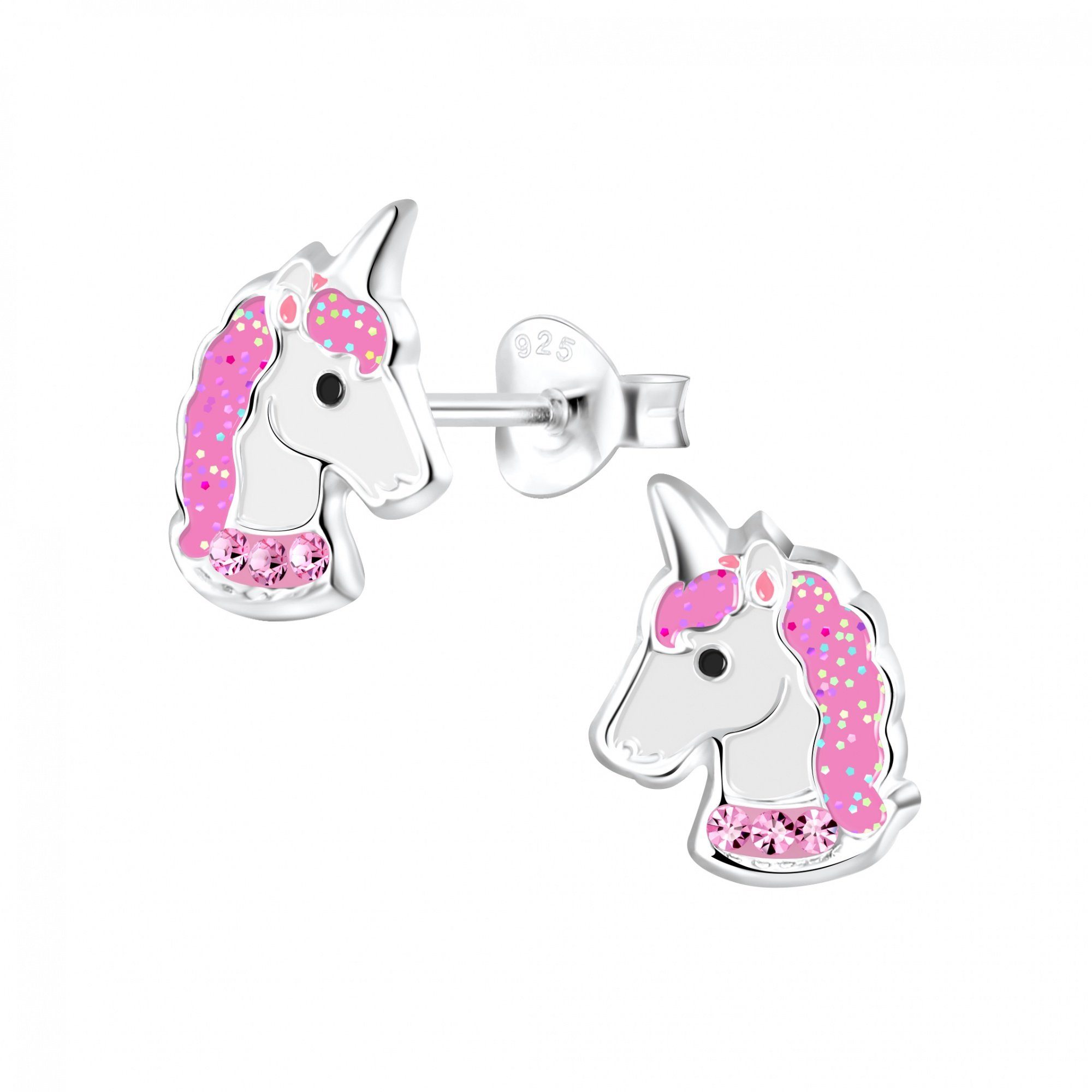 ALEXANDER YORK Paar Ohrstecker EINHORN Kristall pink, 2-tlg., 925 Sterling Silber