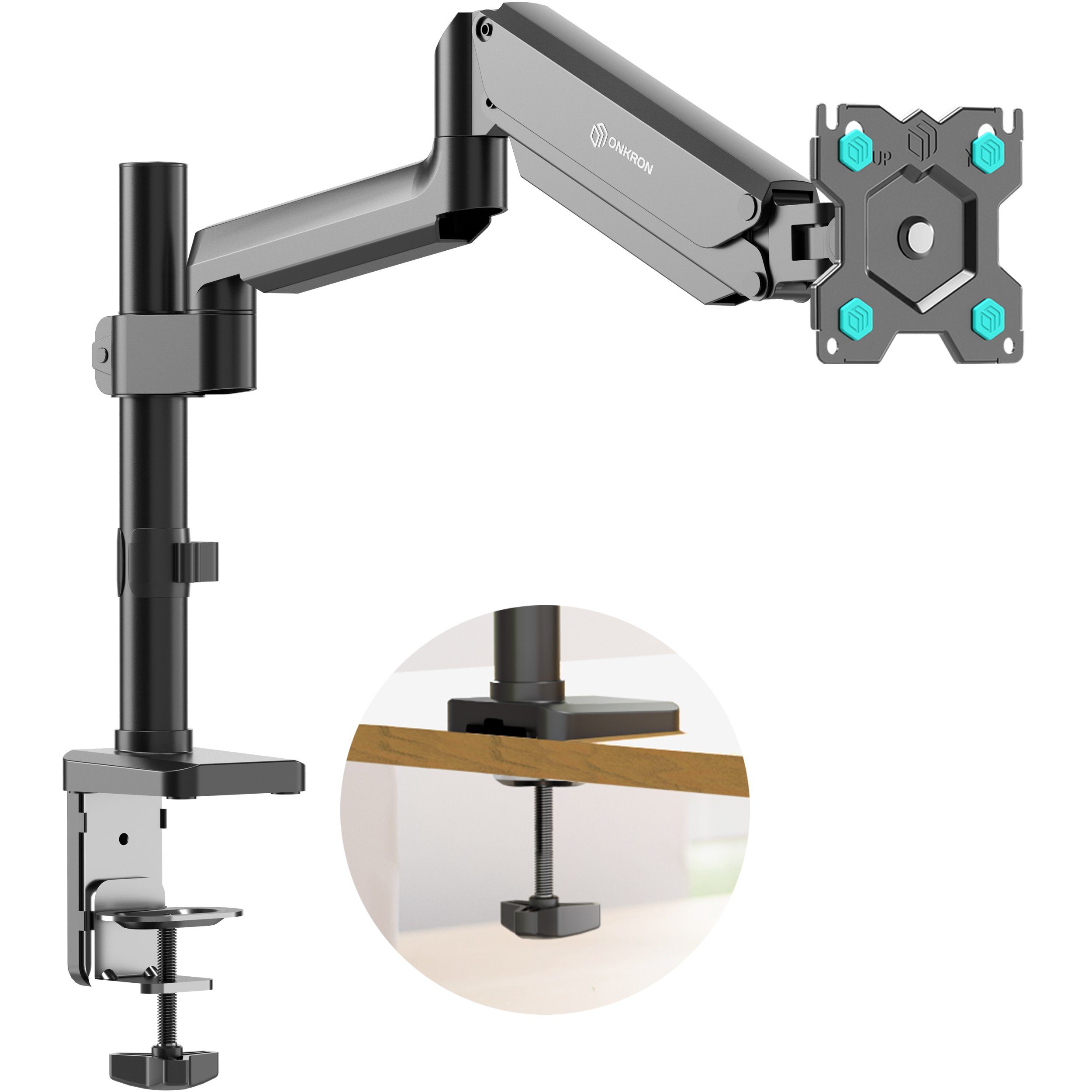 ONKRON Monitor-Halterung 13-34 Zoll, bis 12 kg, VESA 75x75-100x100, G75-B, (bis 34 Zoll, neigbar, schwenkbar, drehbar, Gasdruckfeder, Kabelmanagement)